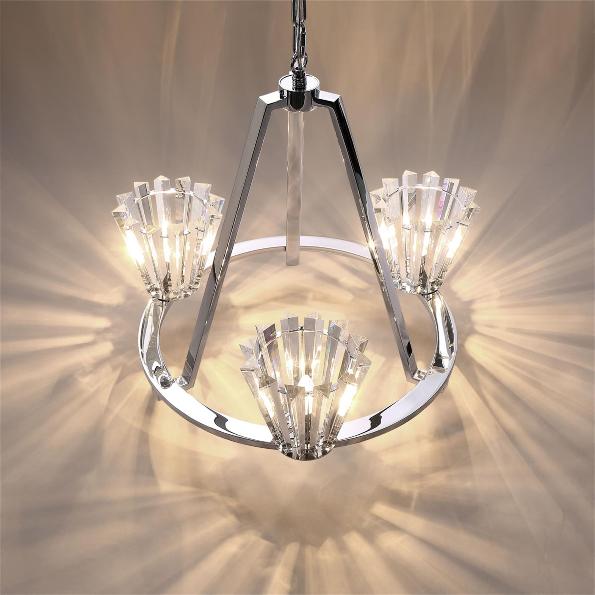Shown in Chrome finish and Optic crystal and Crystal Prisms glass