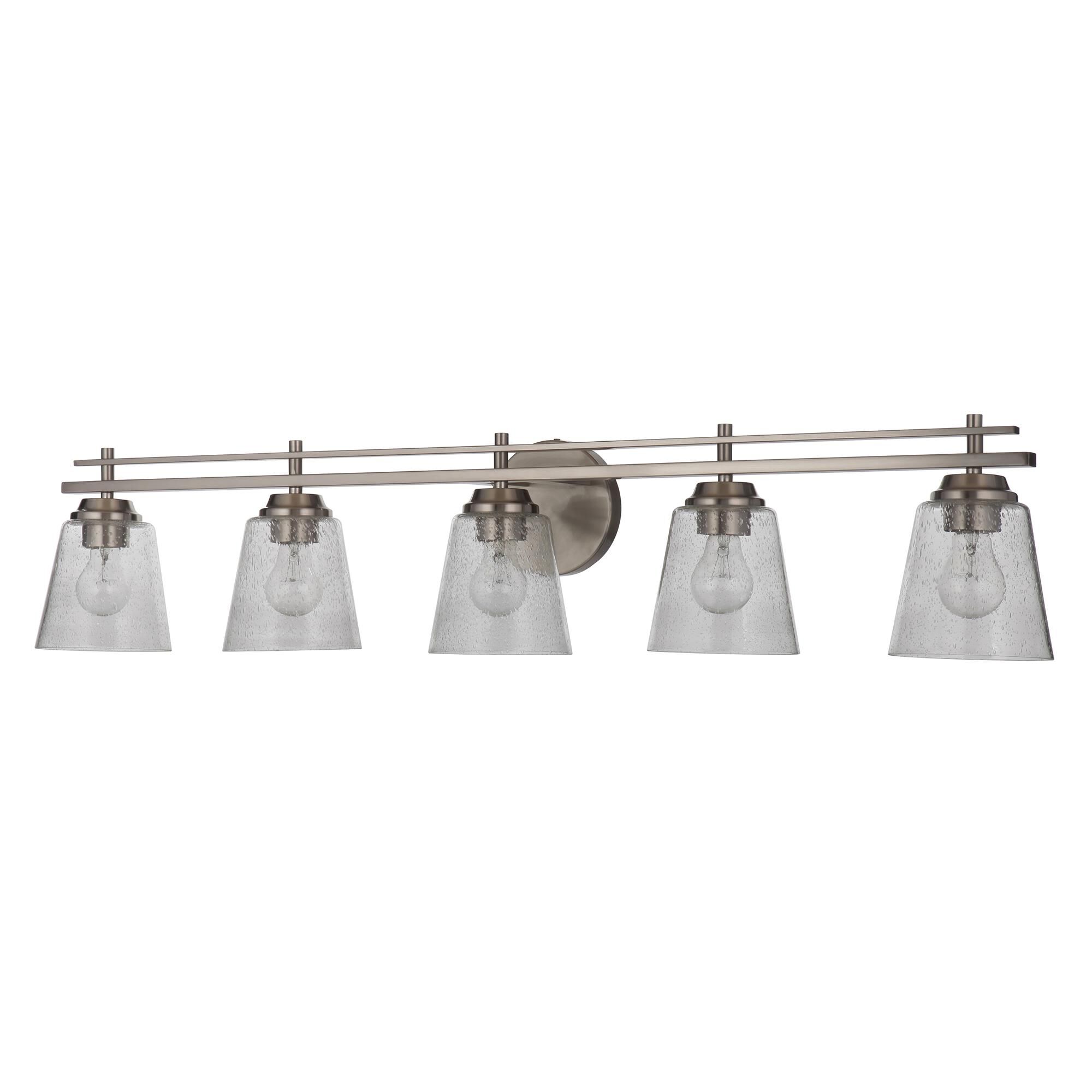 Shown in Brushed Polished Nickel finish and Clear Seeded glass and Glass shade