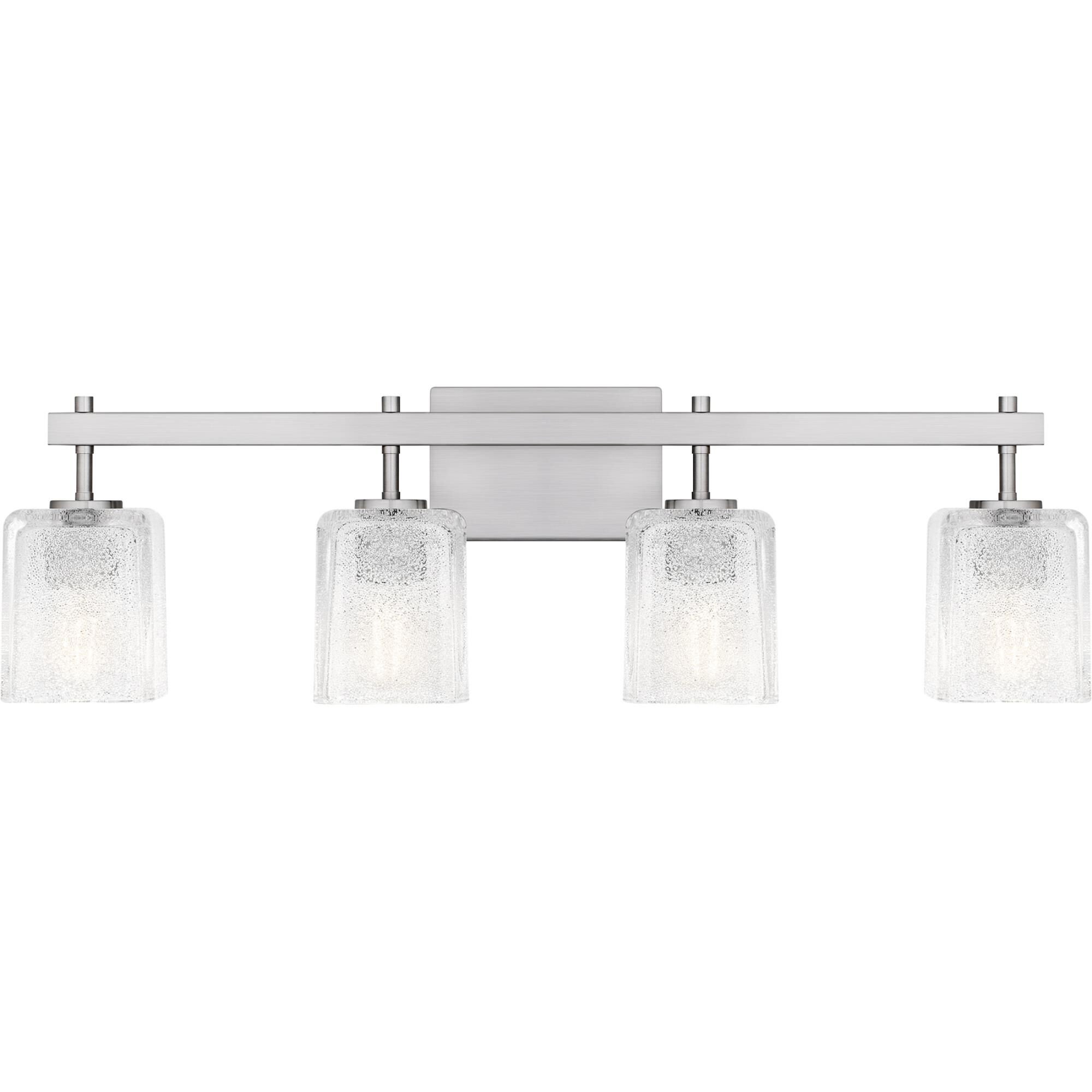 Shown in Brushed Nickel finish and Clear Glass With Glass Sand Spray Inside shade