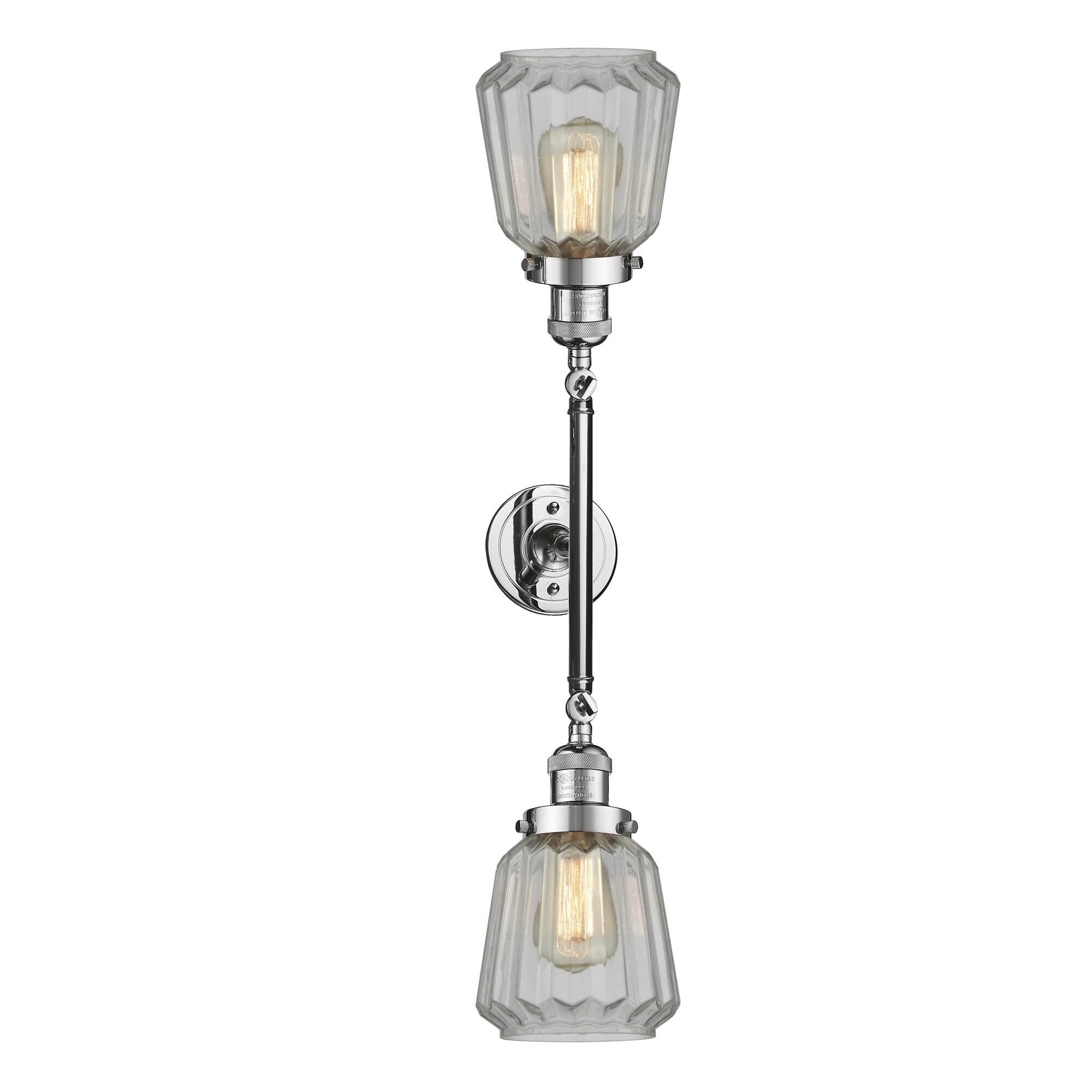 Shown in Polished Chrome finish and Clear Fluted glass