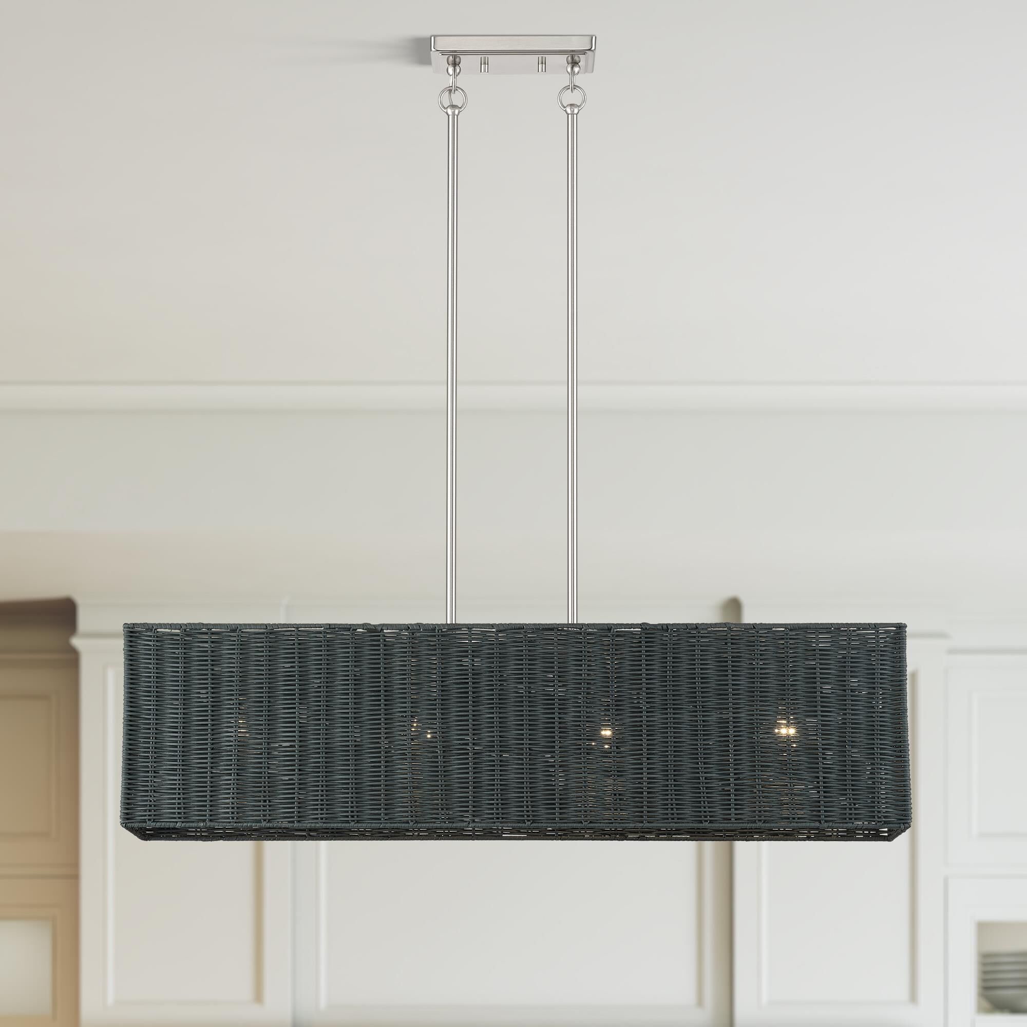 Shown in Brushed Nickel finish and Hand-Woven Charred Gray Color Rattan shade