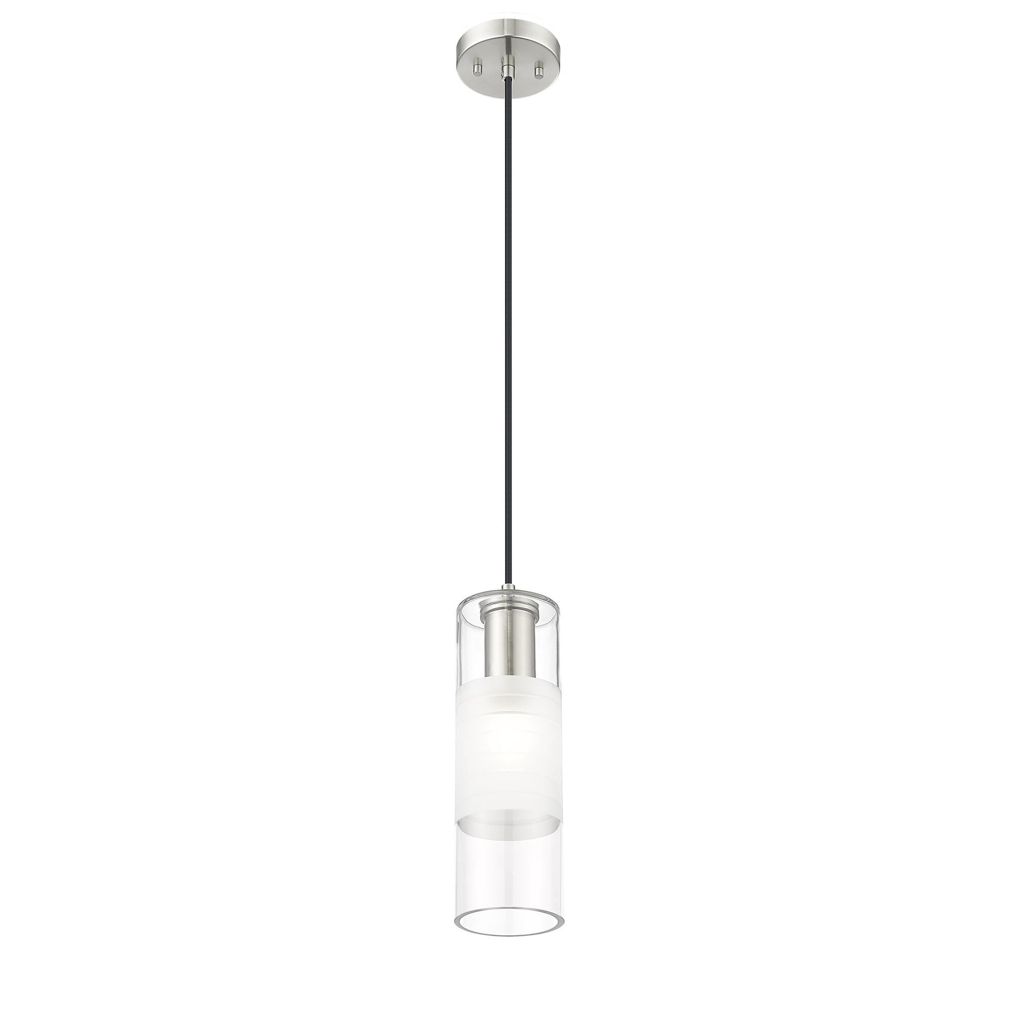 Shown in Brushed Nickel finish and Clear+frosted glass and Clear+frosted shade