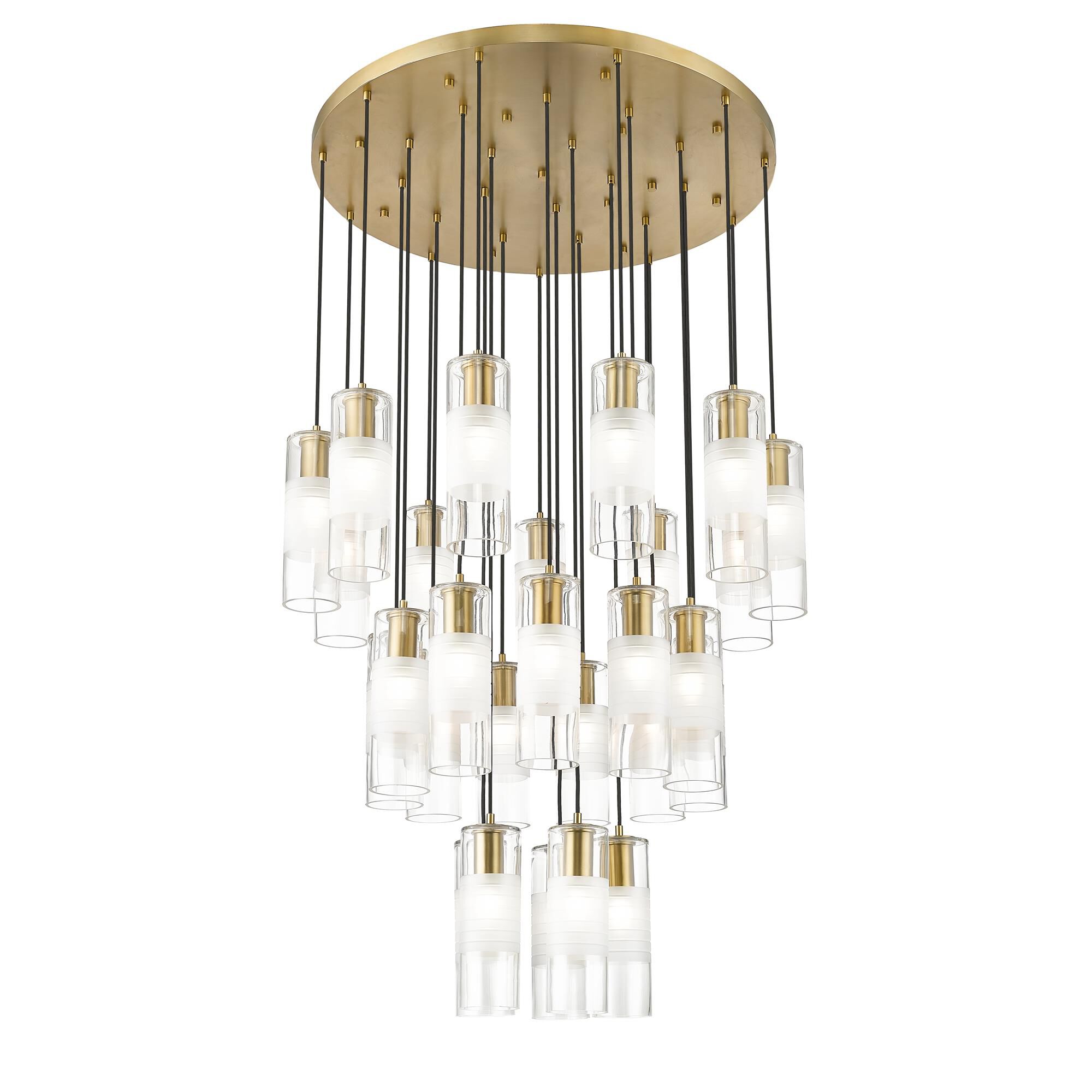 Shown in Modern Gold finish and Clear+frosted glass and Clear+frosted shade