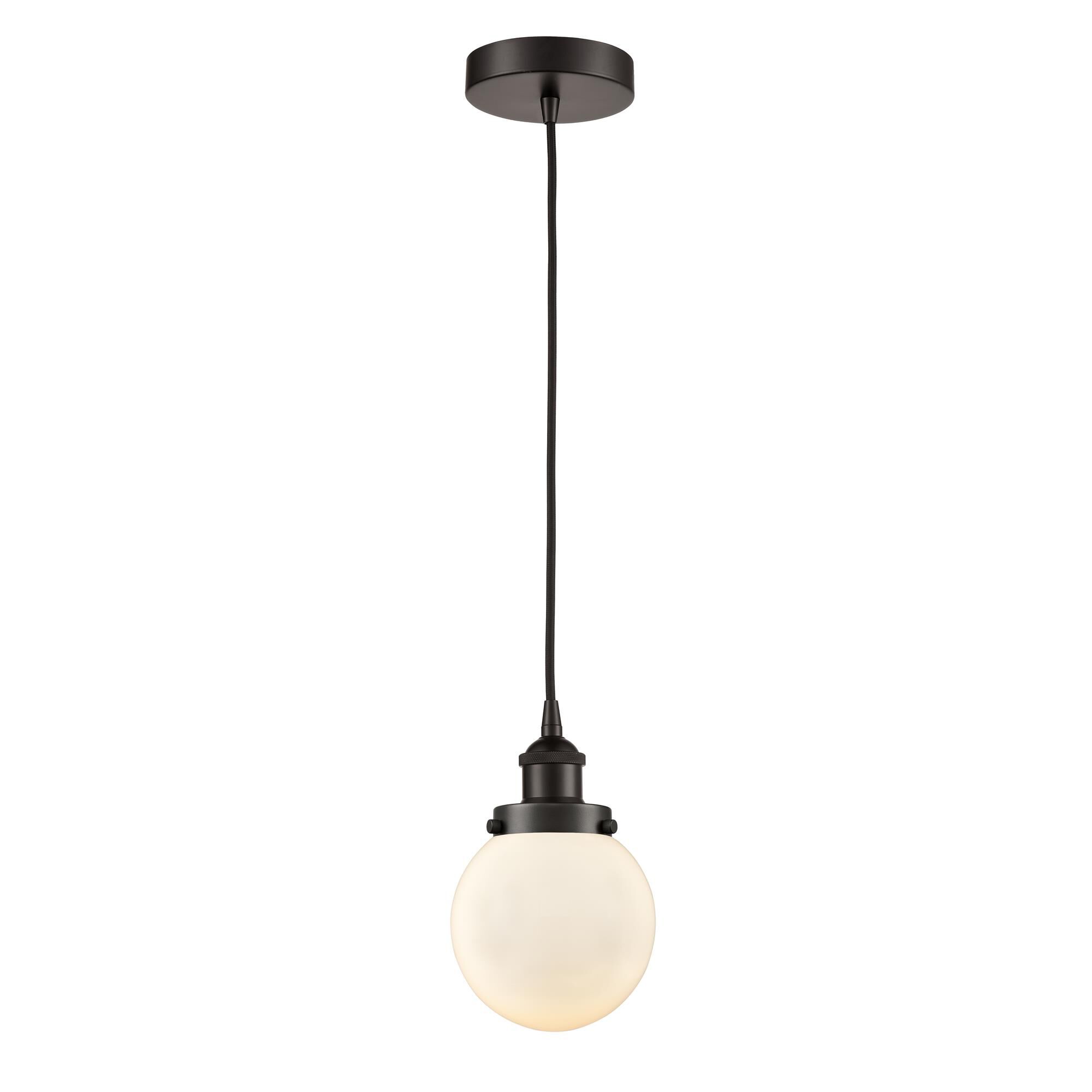 Shown in Oil Rubbed Bronze finish and Matte White Cased Beacon glass
