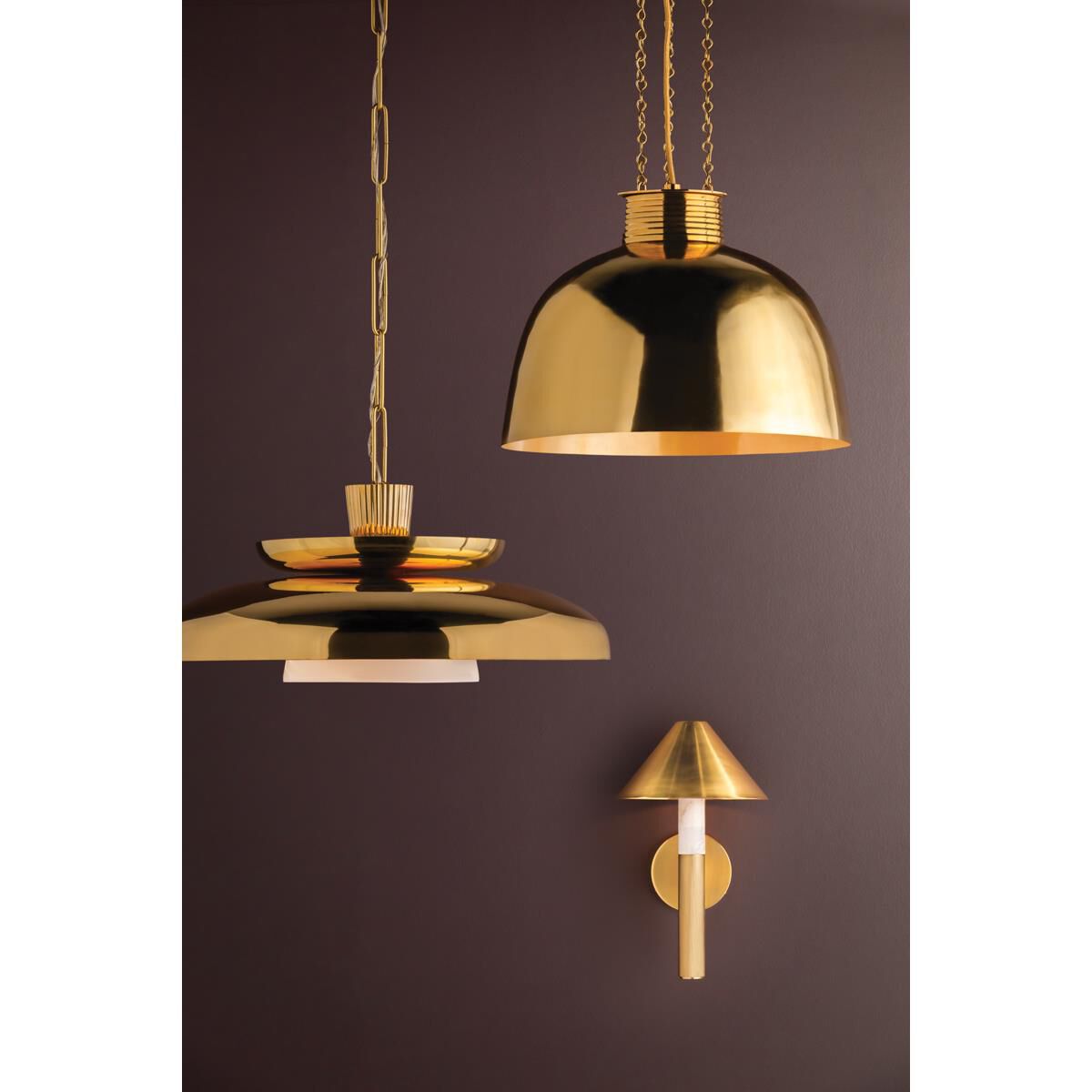 Shown in Vintage Brass finish and Opal Glossy glass