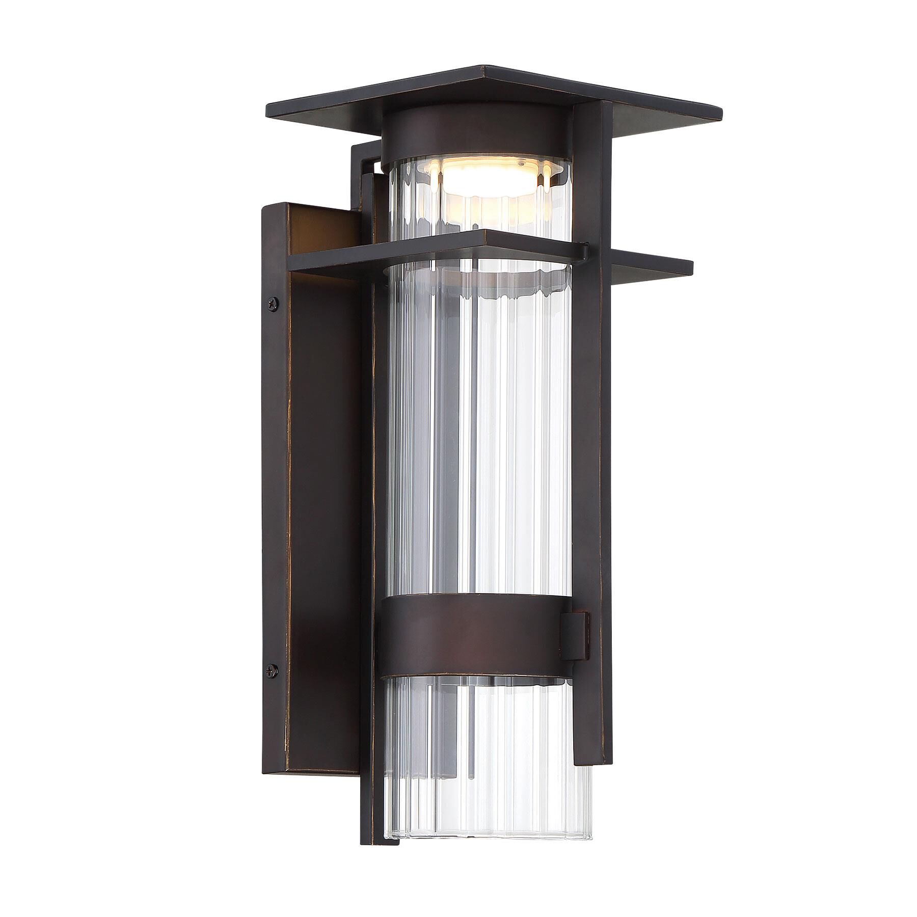 Shown in Oil Rubbed Bronze with Gold Highlights finish and Clear Ribbed glass