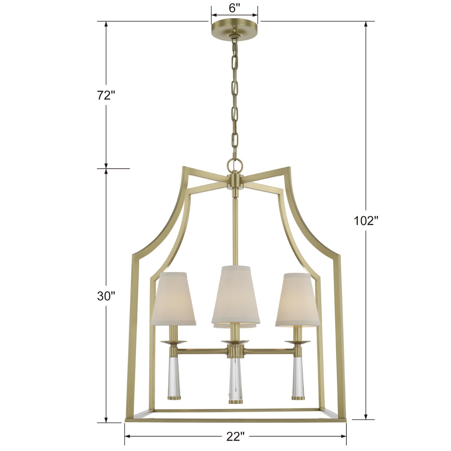 Shown in Aged Brass finish and Glass Finials crystal and White Silk shade