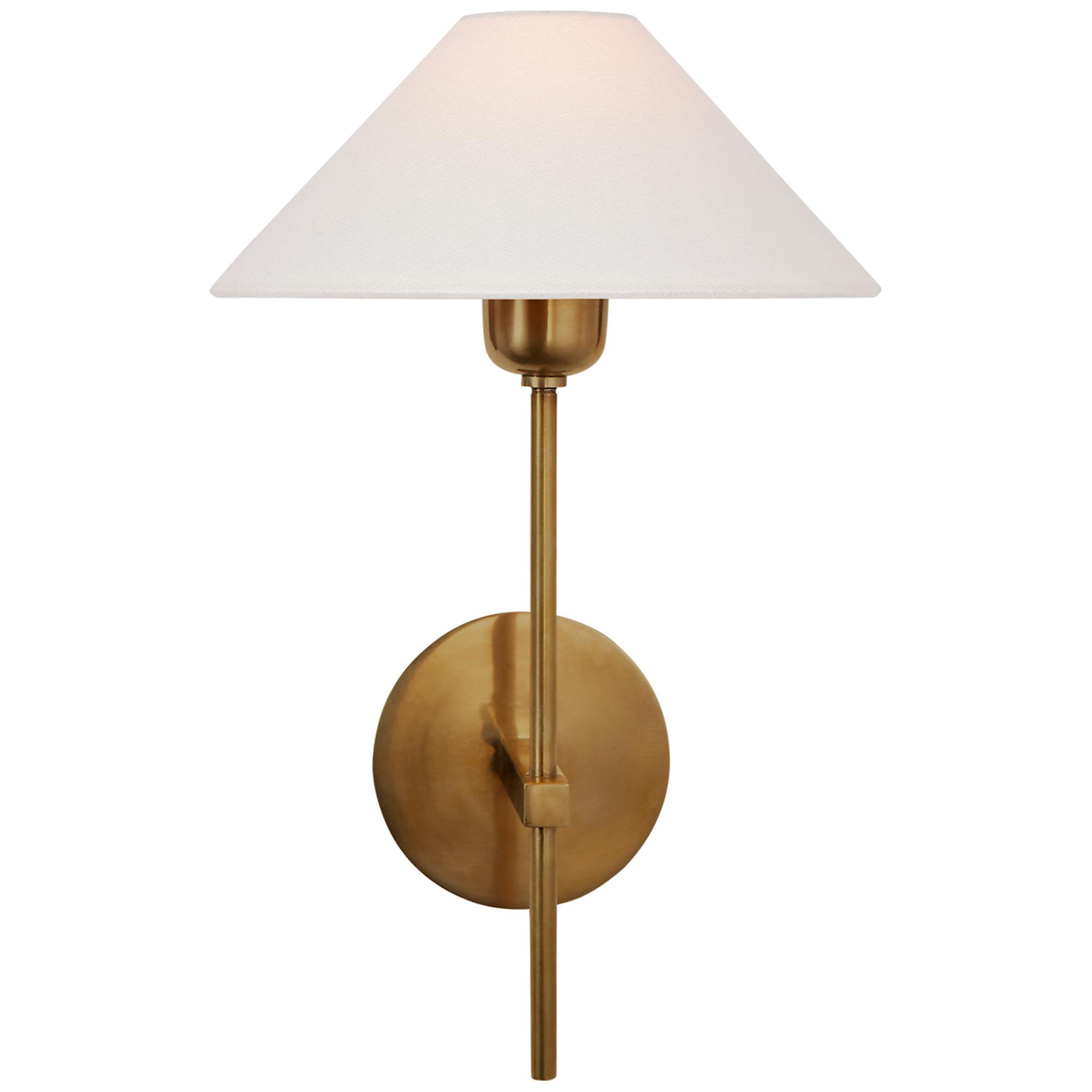 Shown in Hand-Rubbed Antique Brass finish and Linen shade