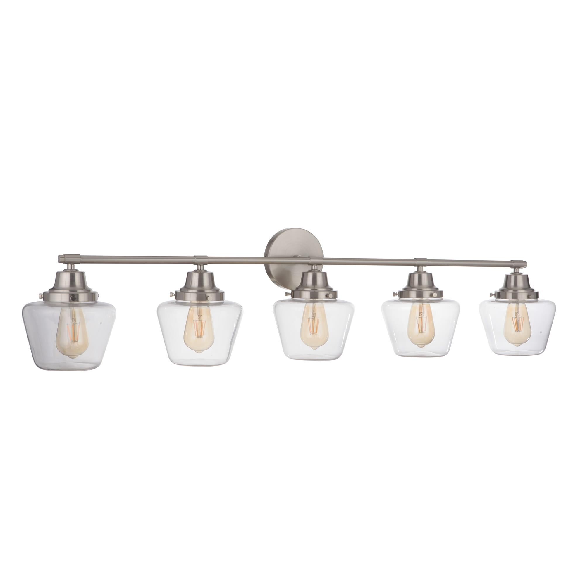 Shown in Brushed Polished Nickel finish and Clear glass and Glass shade