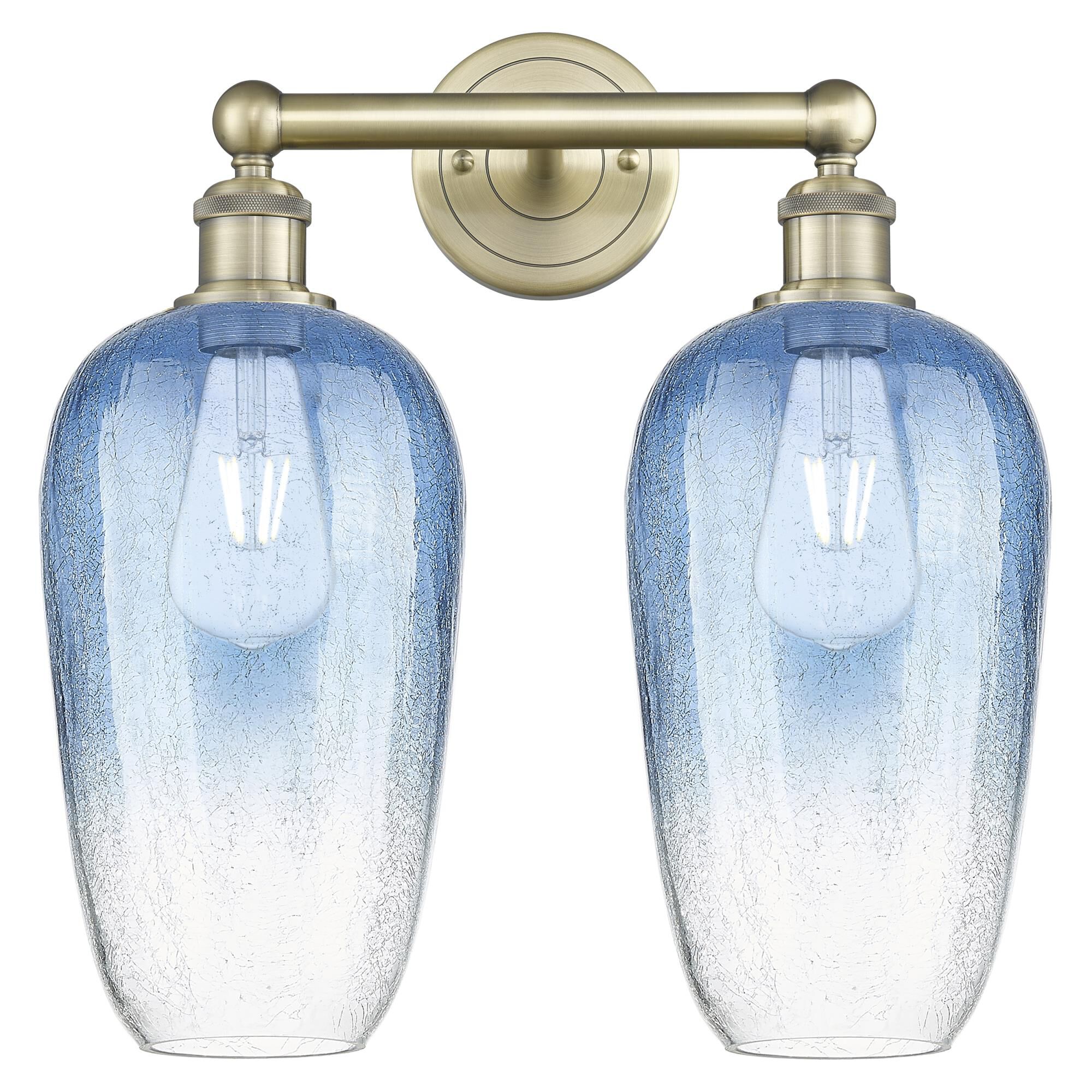 Shown in Antique Brass finish and Sapphire Blue glass