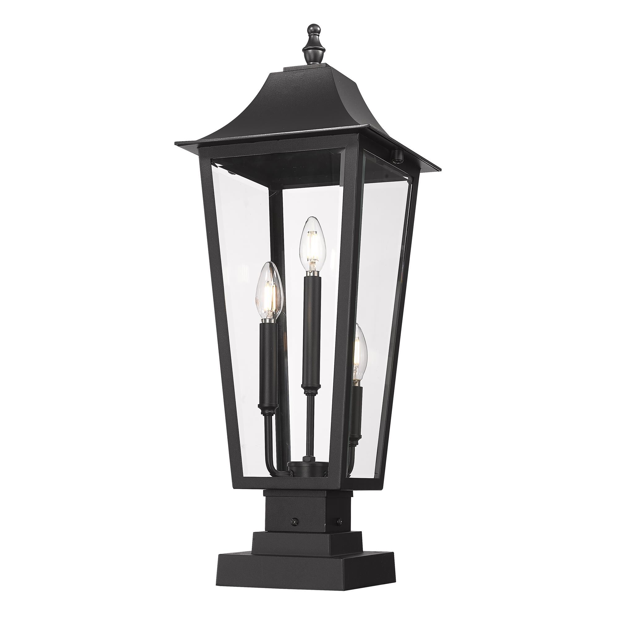Shown in Black finish and Clear Beveled glass and Clear Beveled shade