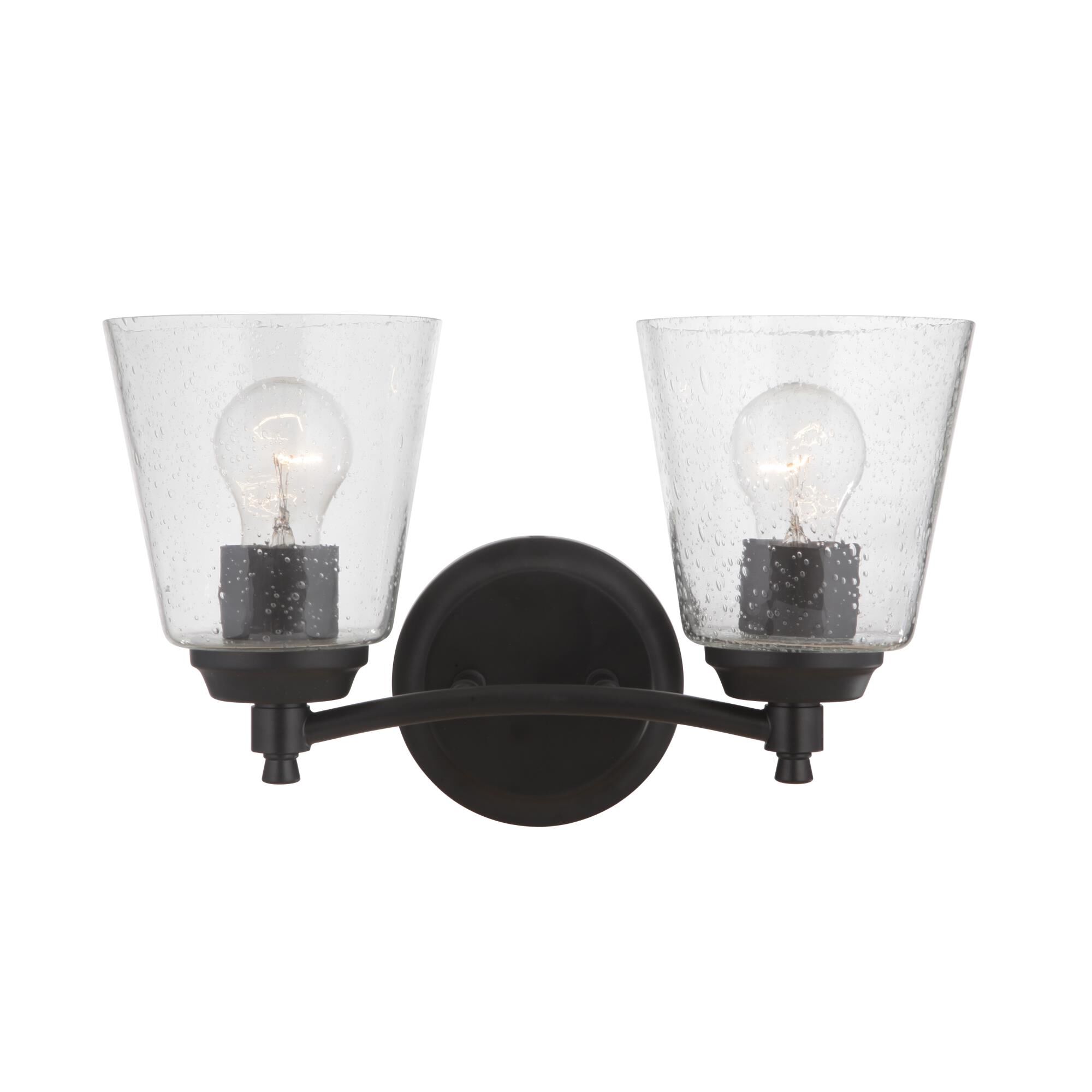 Shown in Flat Black finish and Clear Seeded glass and Glass shade