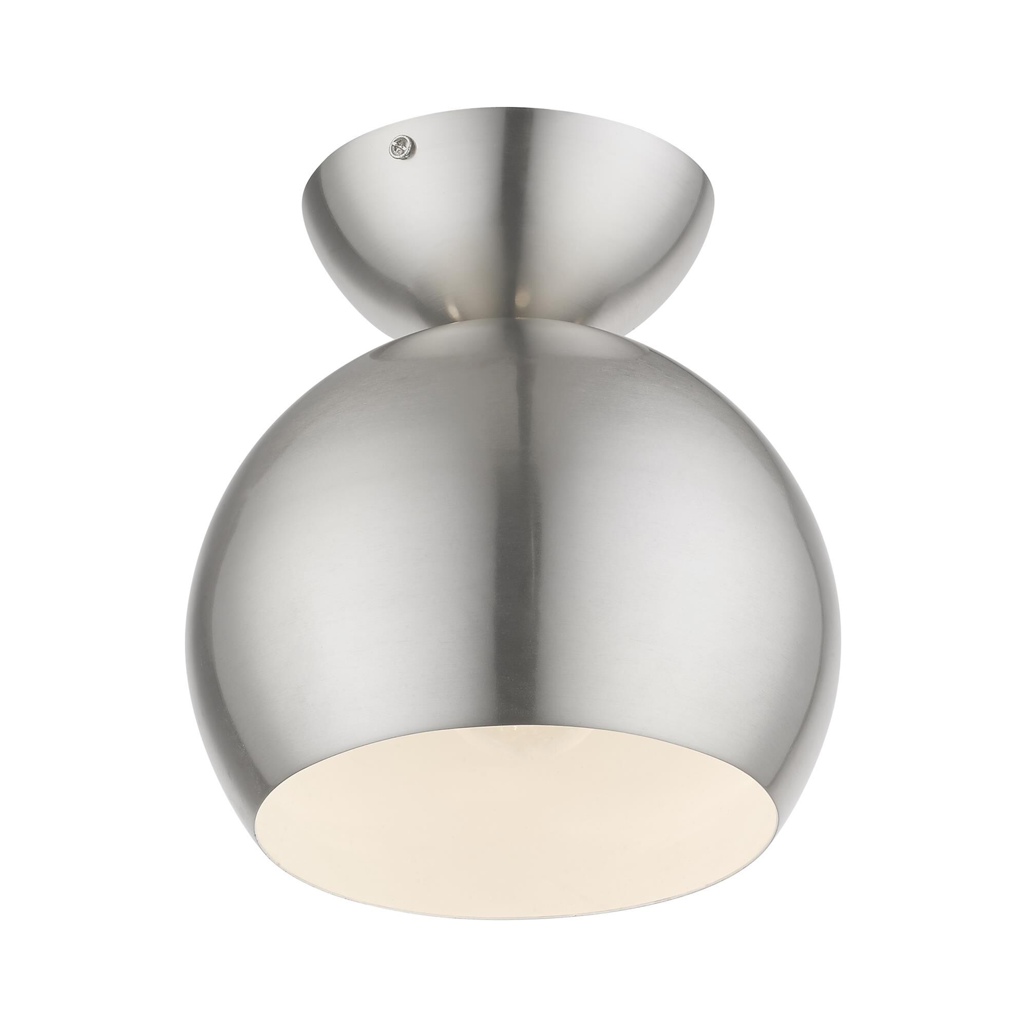 Shown in Brushed Nickel finish and Brushed Nickel Steel With Shiny White Inside shade