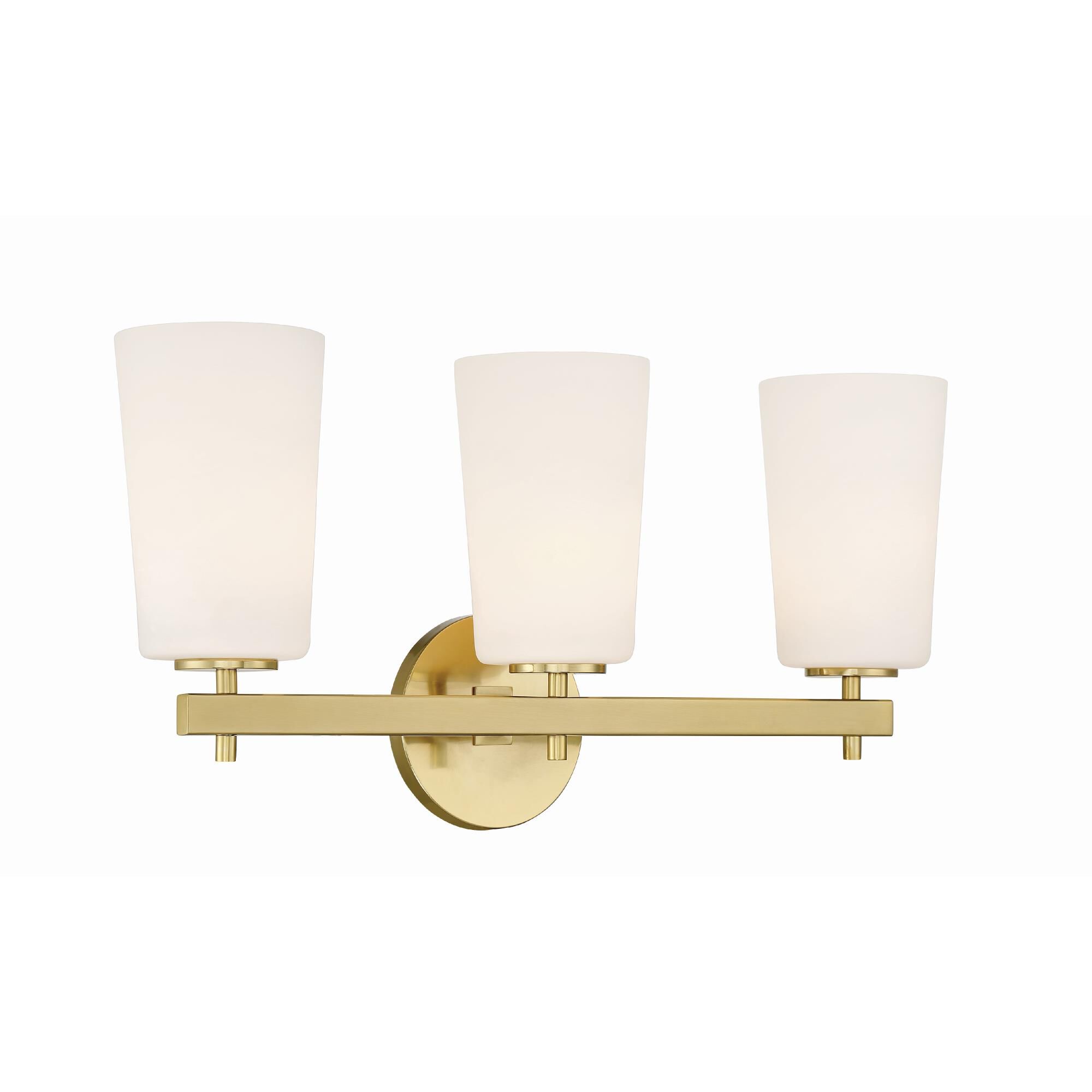 Shown in Aged Brass finish and Opal White glass