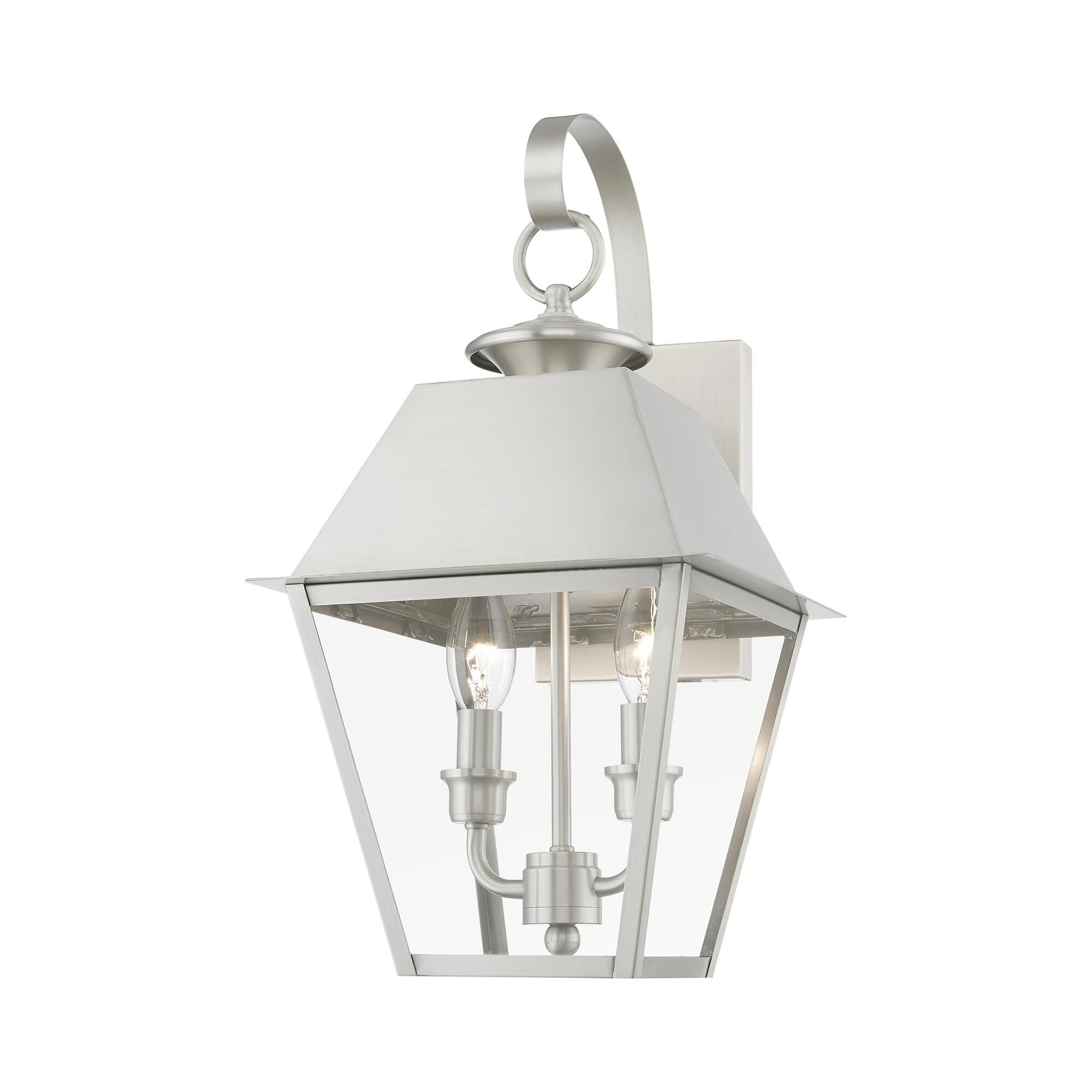 Shown in Brushed Nickel finish and Clear glass