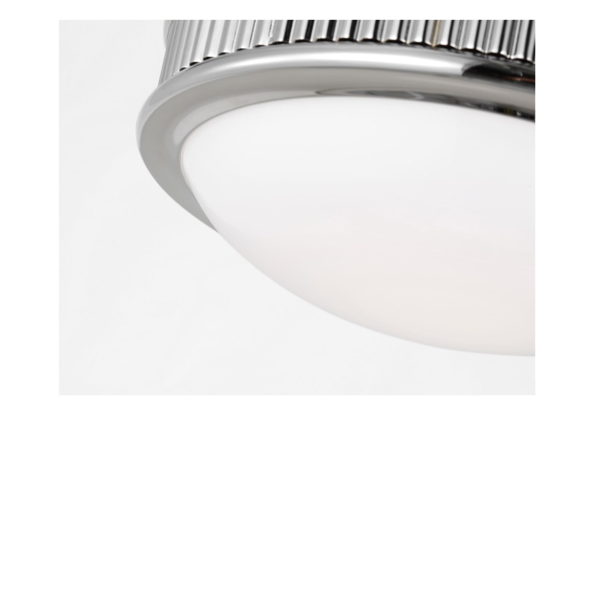Shown in Polished Nickel finish and Milk glass