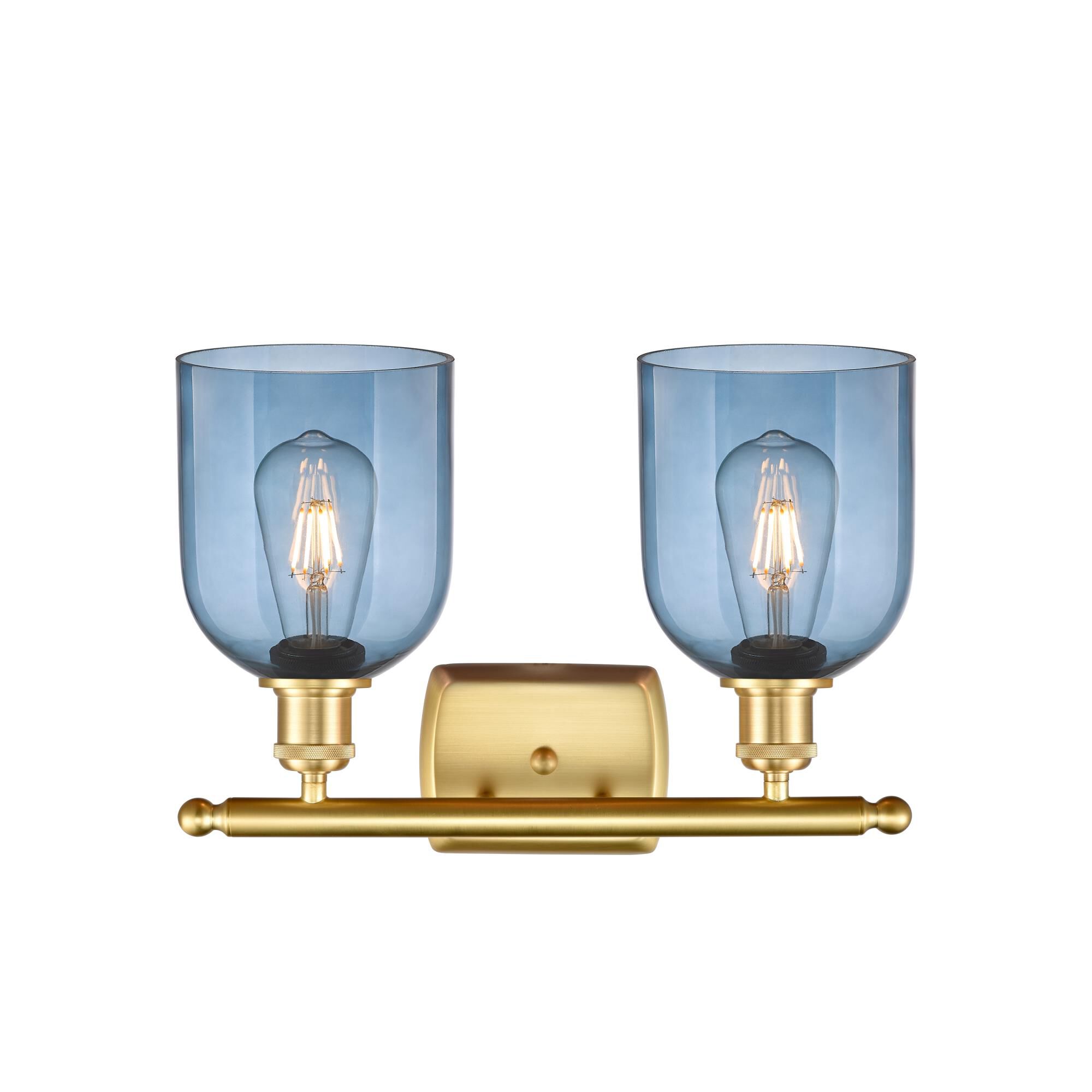 Shown in Satin Gold finish and Princess Blue glass