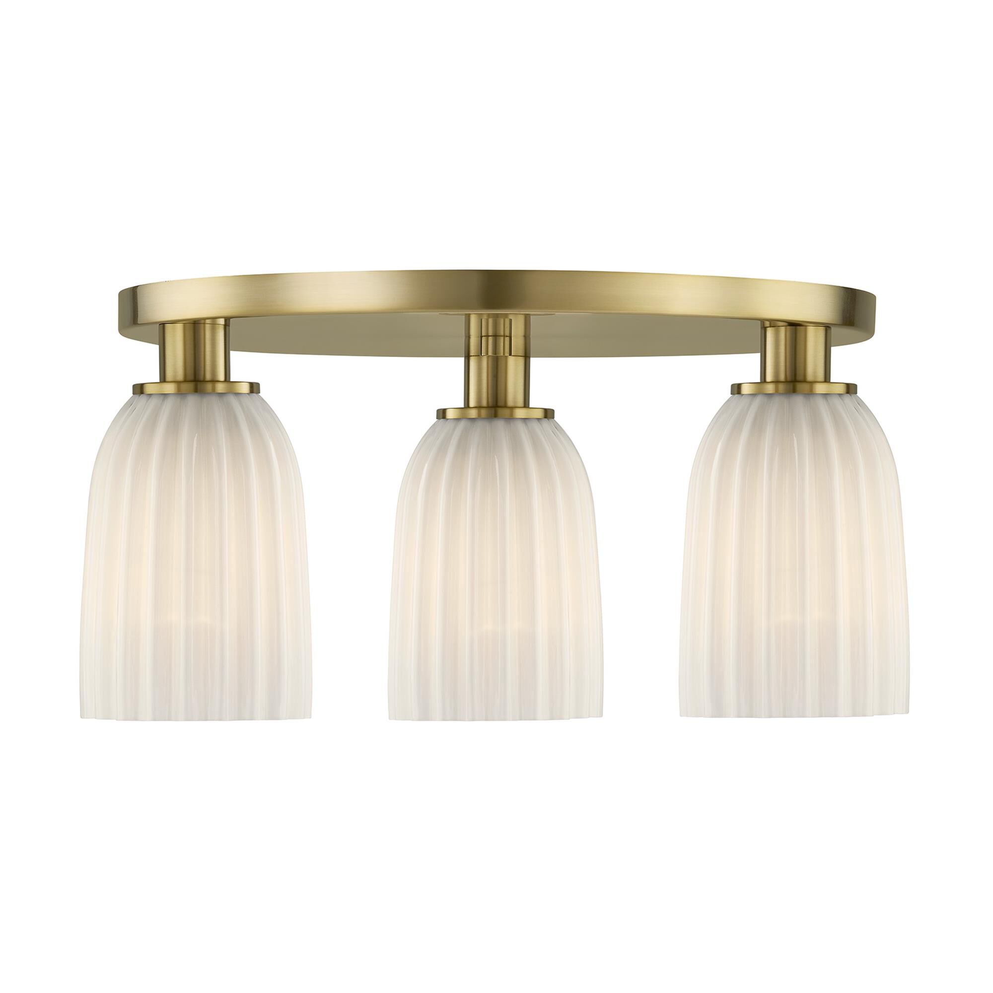 Shown in Noble Brass finish and White Opal Ribbed glass