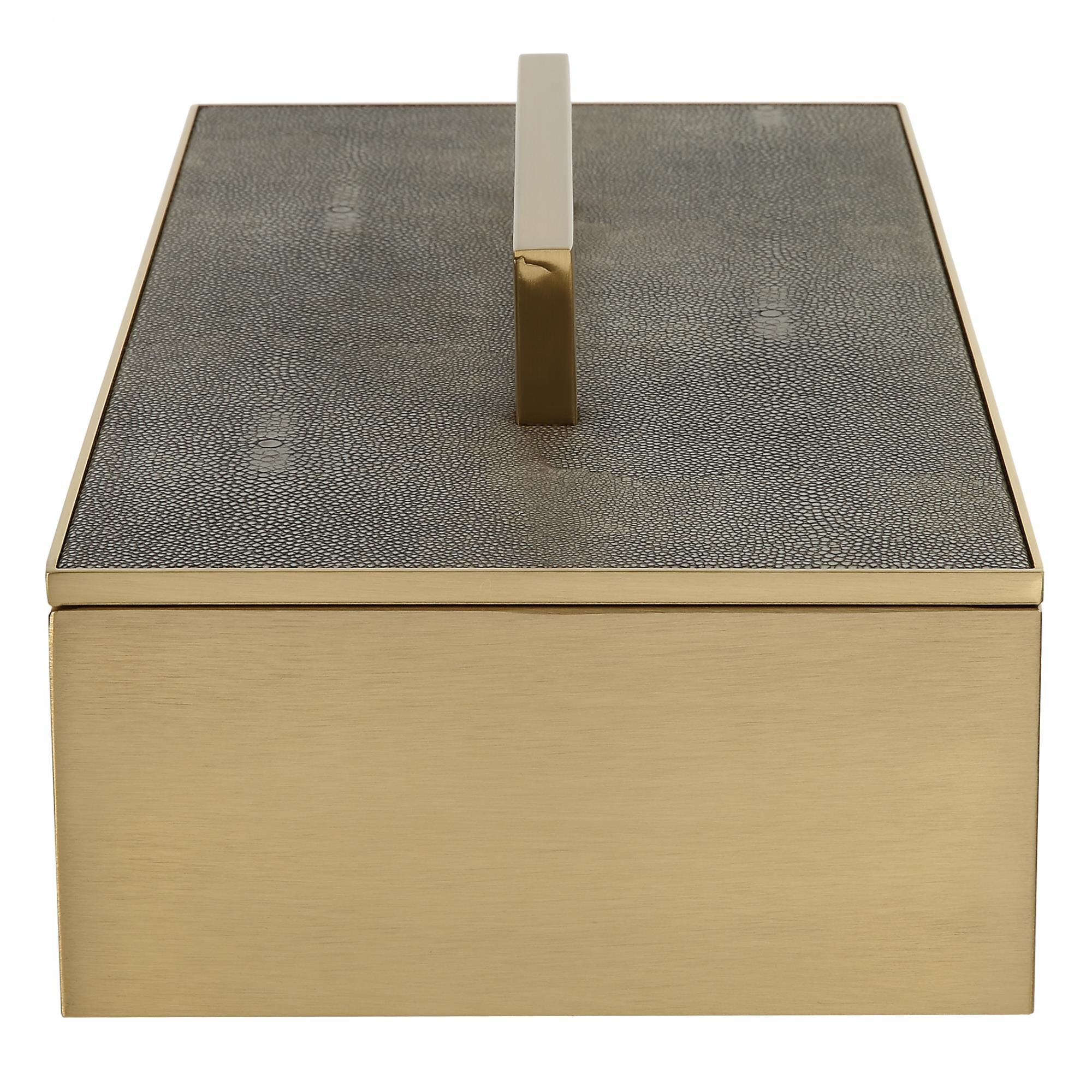 Shown in A Classic Silhouette With Modern Touches, This Metal Box Is Finished In A Classic Brass And Covered  finish