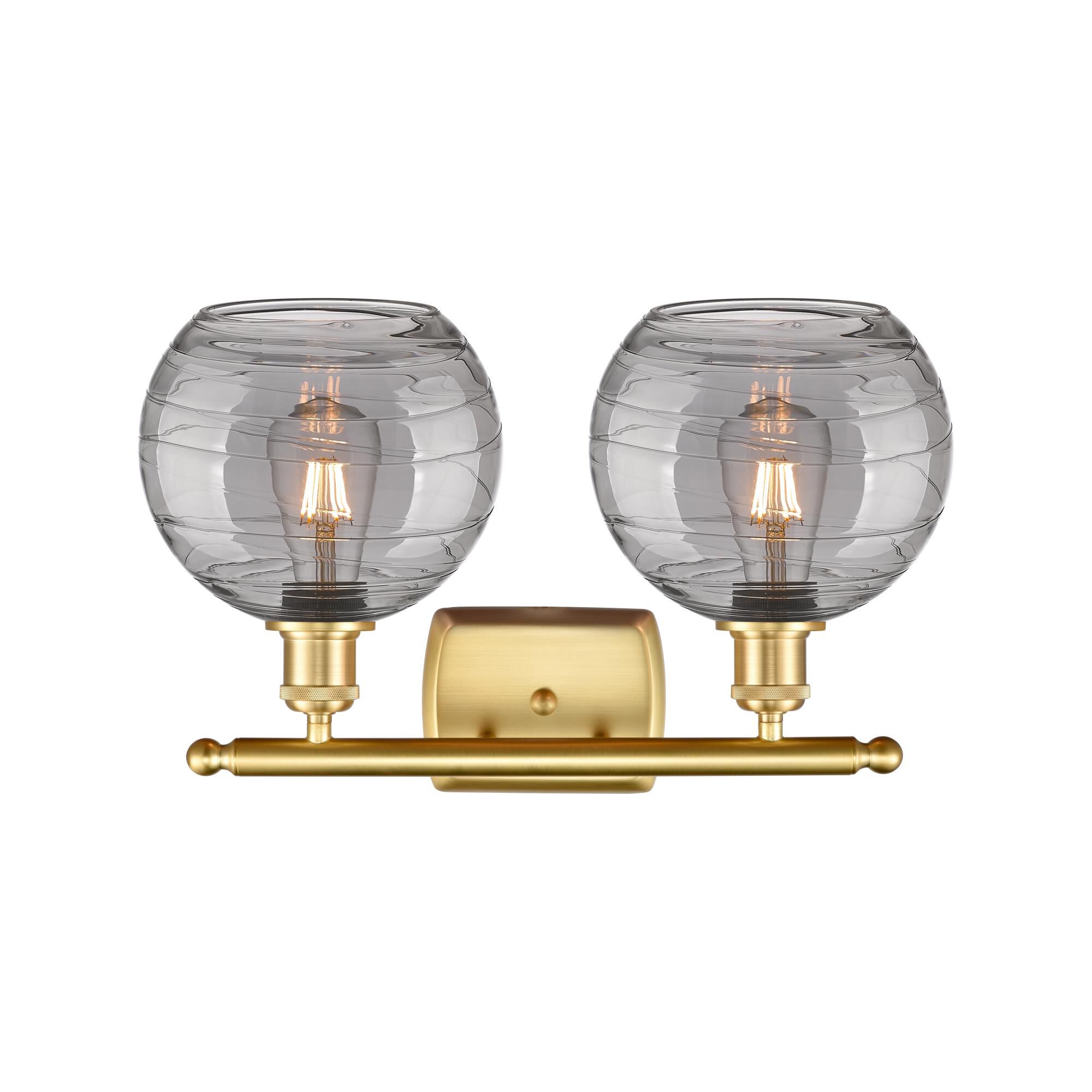 Shown in Satin Gold finish and Light Smoke Deco Swirl glass