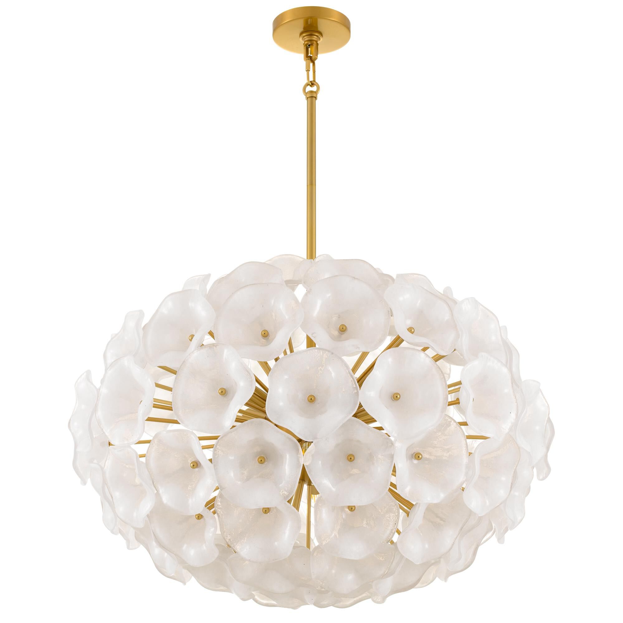 Shown in Brushed Gold finish and White Glass shade