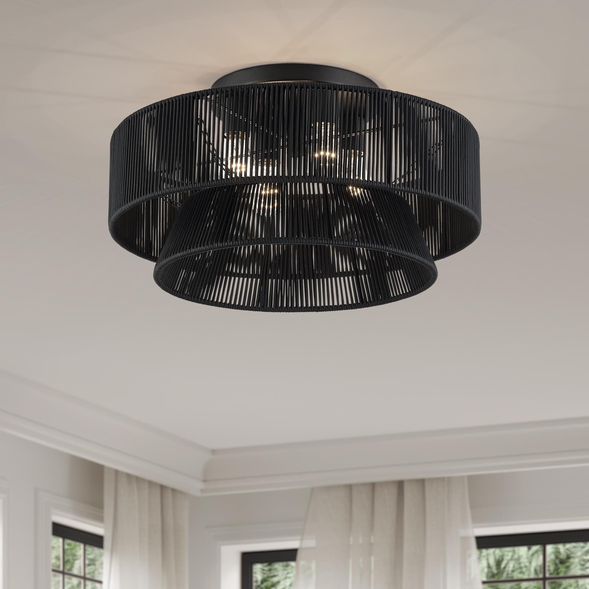 Shown in Black finish and Hand-Woven Parisian Night Color Polyester Rope shade