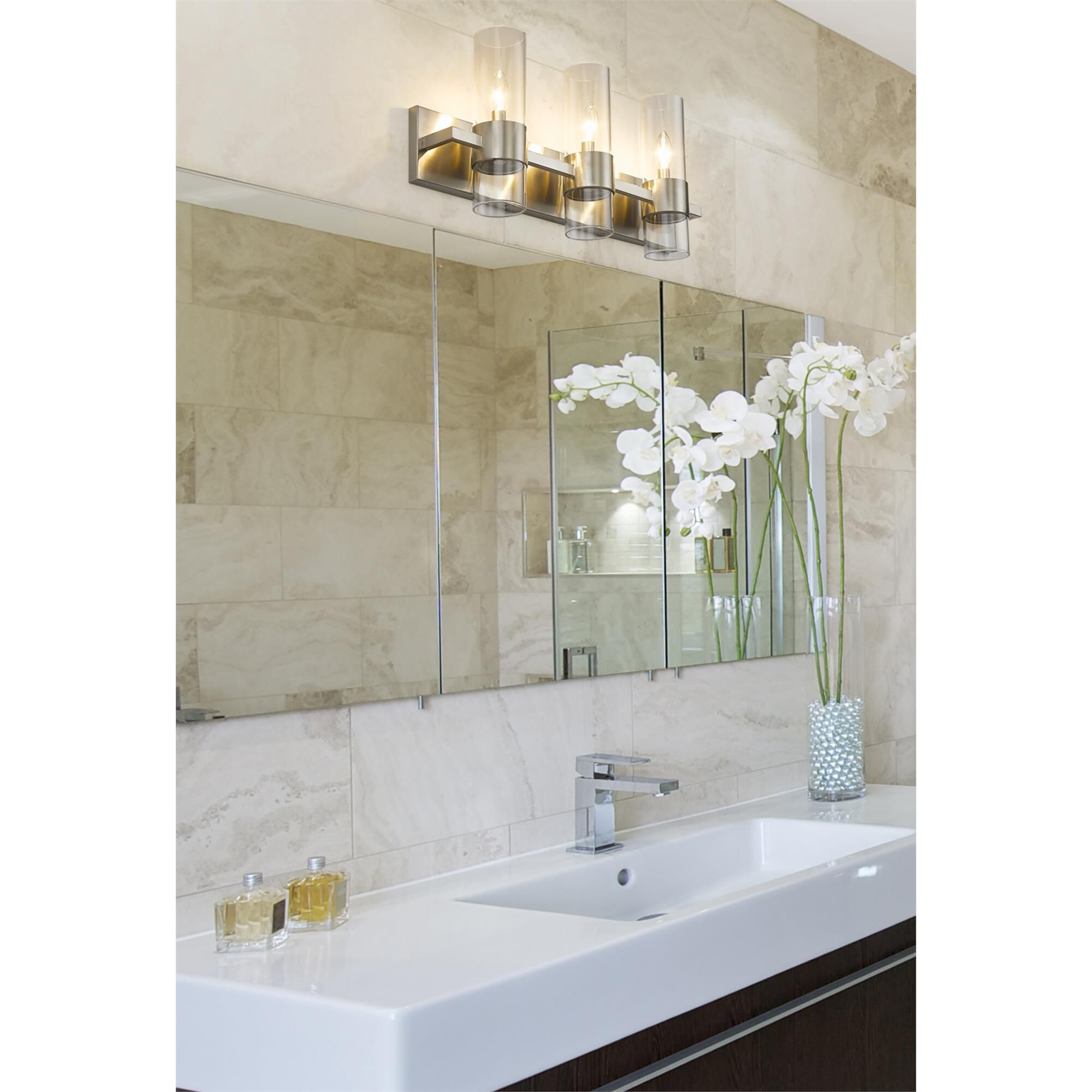 Shown in Brushed Nickel finish and Clear glass and Clear shade