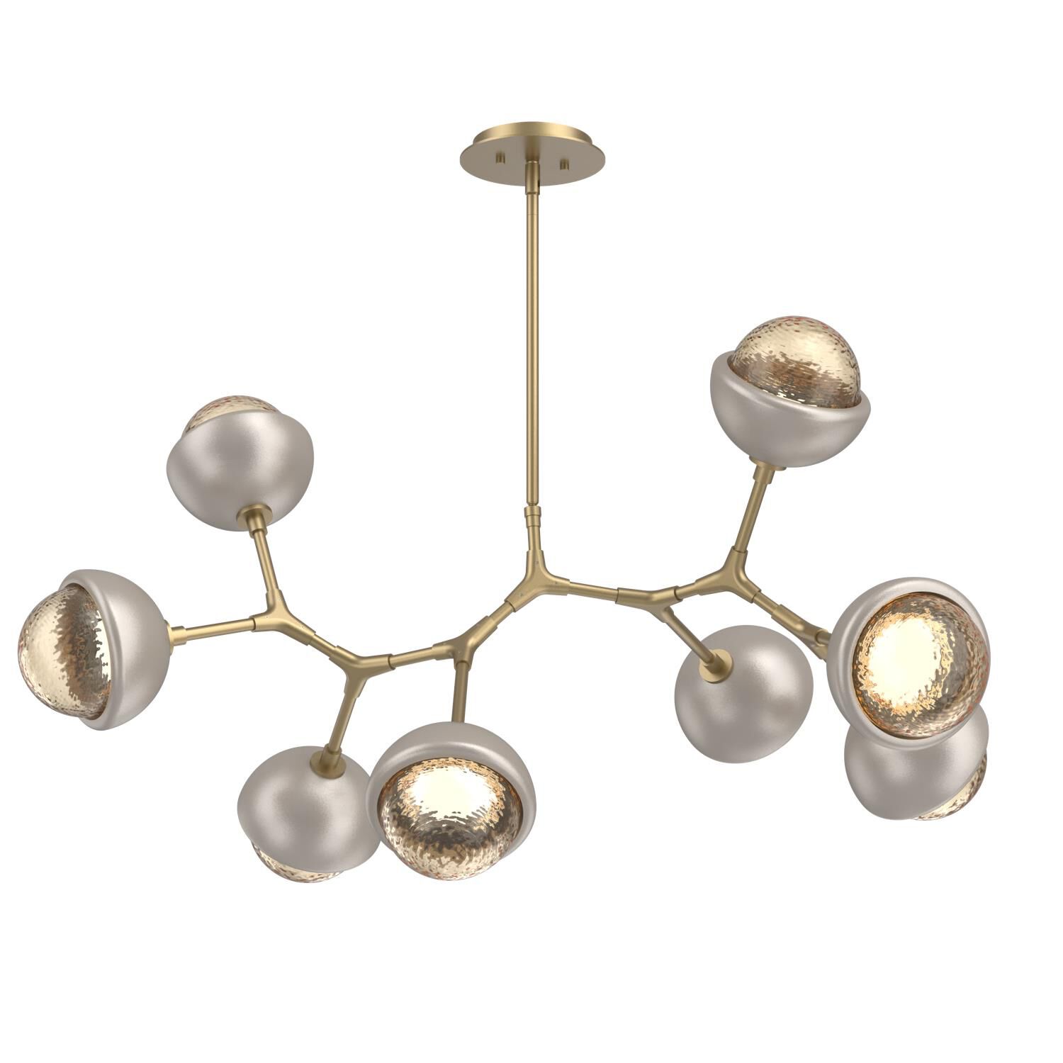 Shown in Gilded Brass finish and Amber glass and Beige Silver accent
