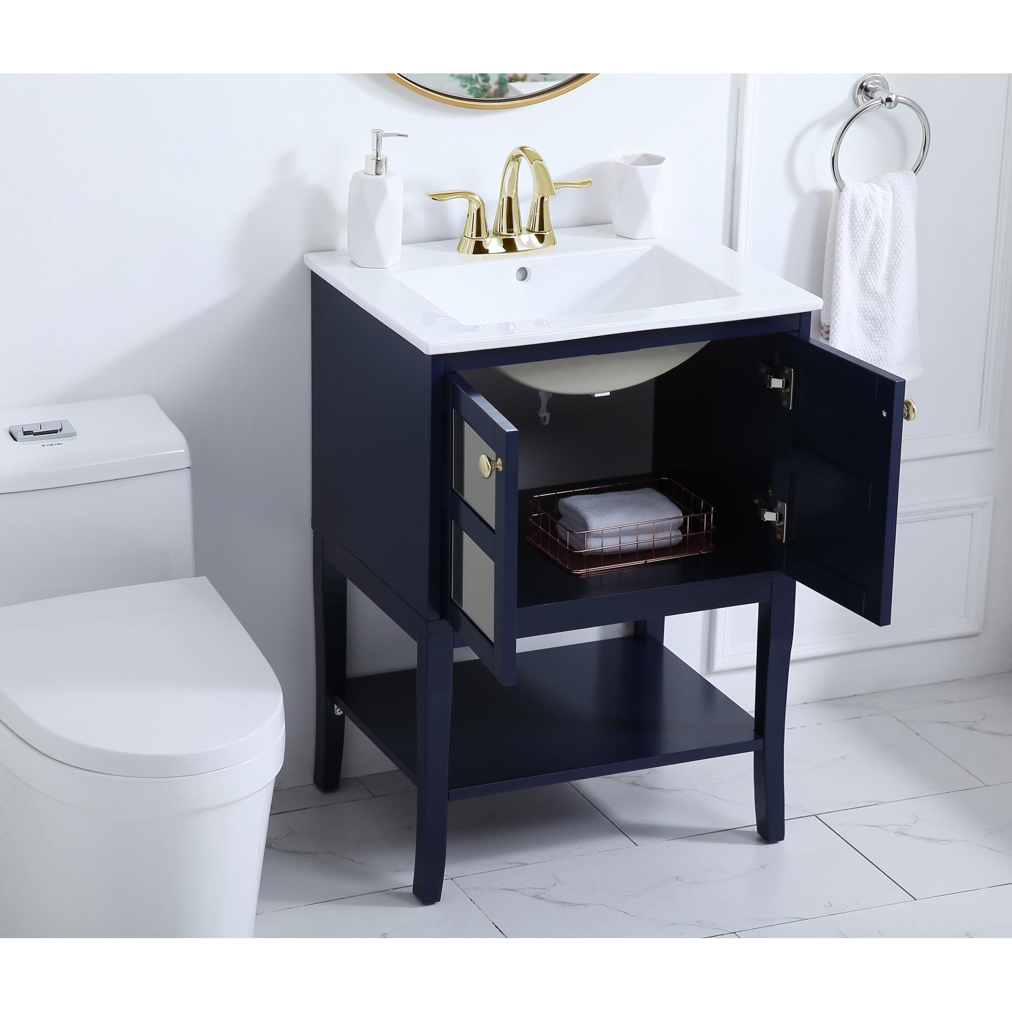 Shown in Blue And White And Gold With White Porcelain finish