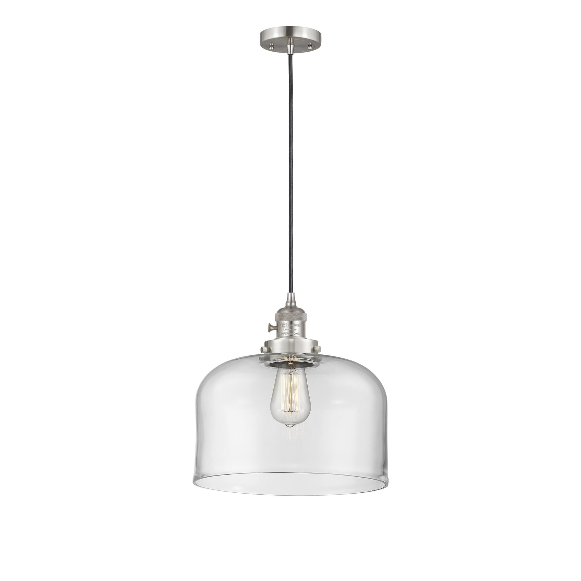 Shown in Brushed Satin Nickel finish and Clear glass