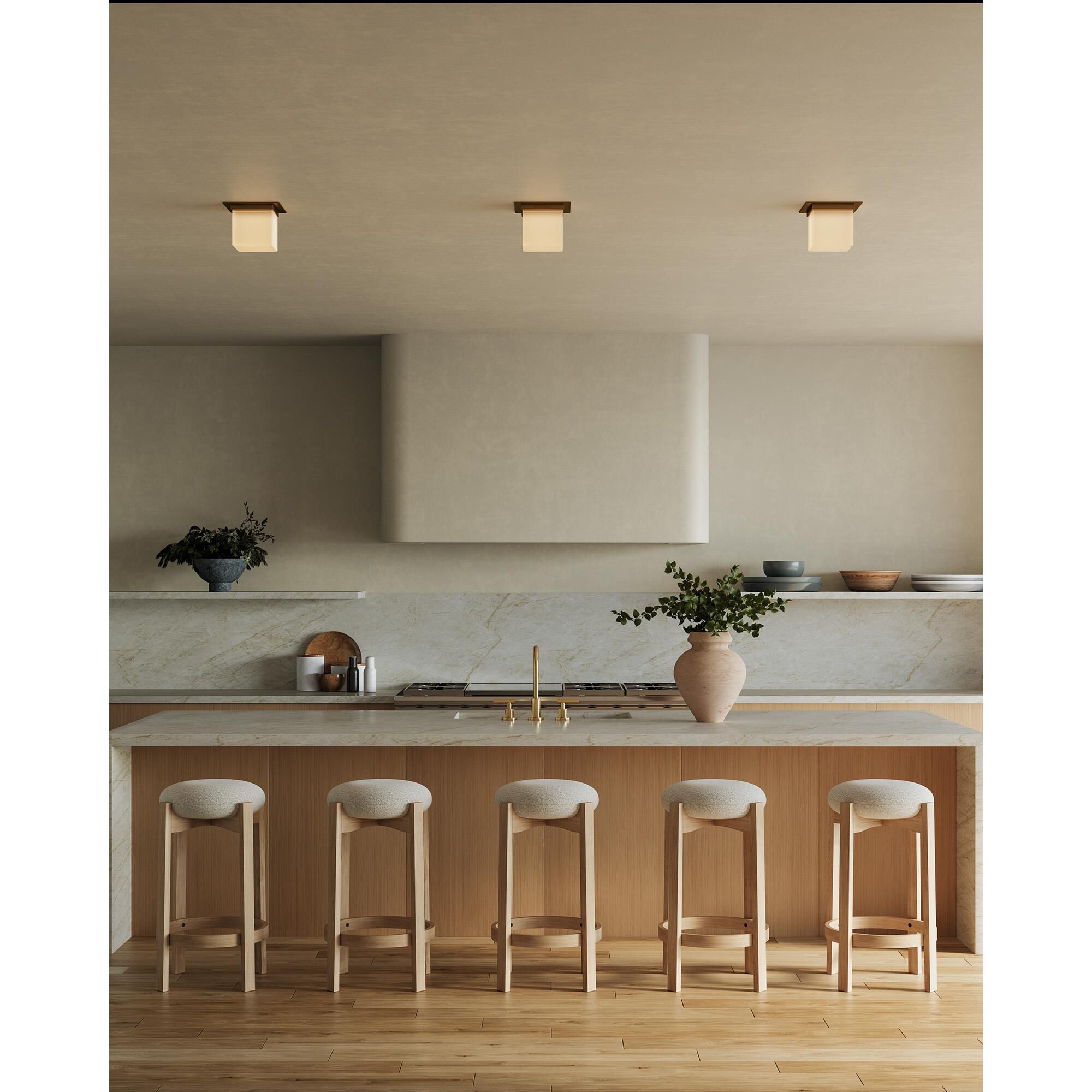 Shown in Patina Brass finish and Alabaster glass