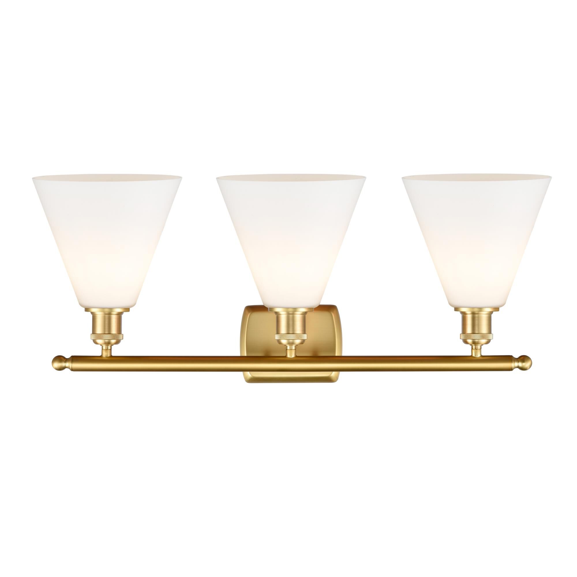 Shown in Satin Gold finish and Cased Matte White Ballston Cone glass and No Shade shade