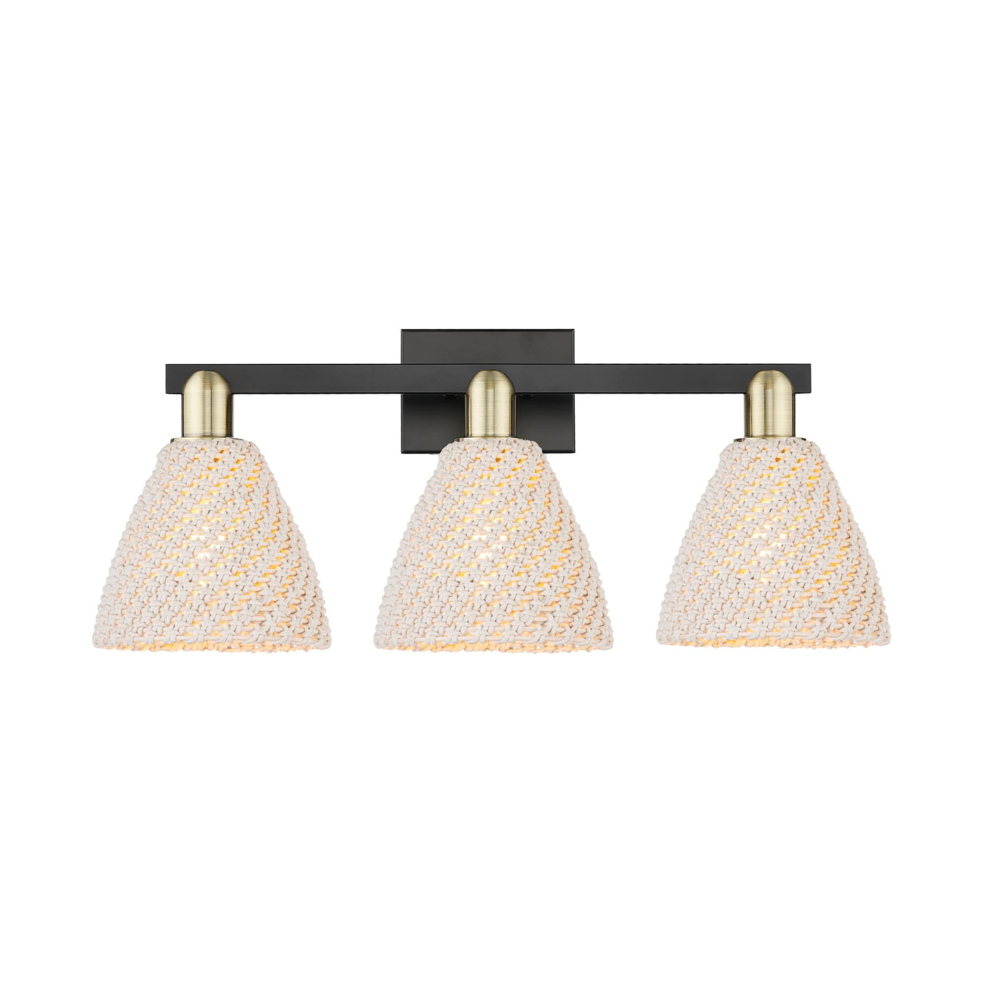 Shown in Black Antique Brass finish and Natural shade