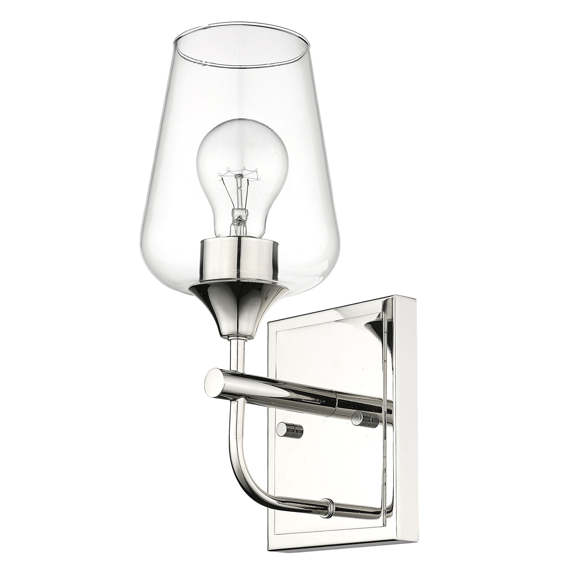 Shown in Polished Nickel finish and Clear Glass shade