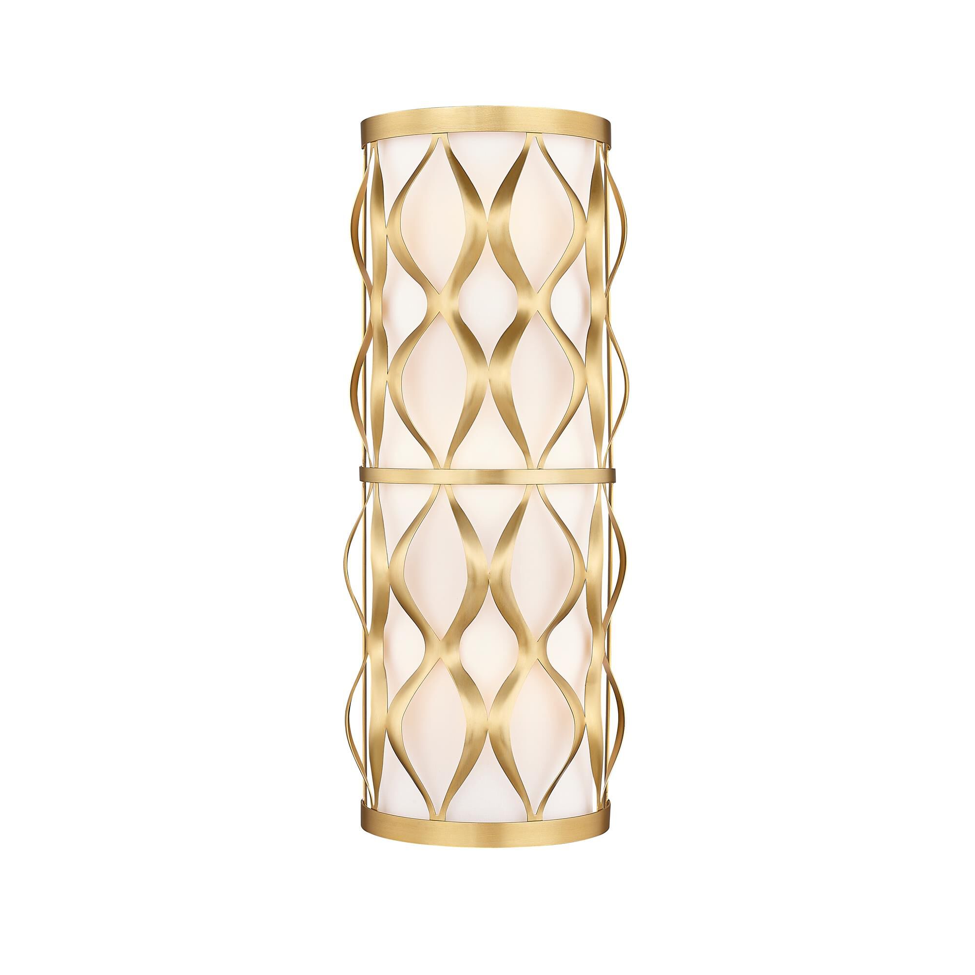 Shown in Modern Gold finish and White glass and White shade