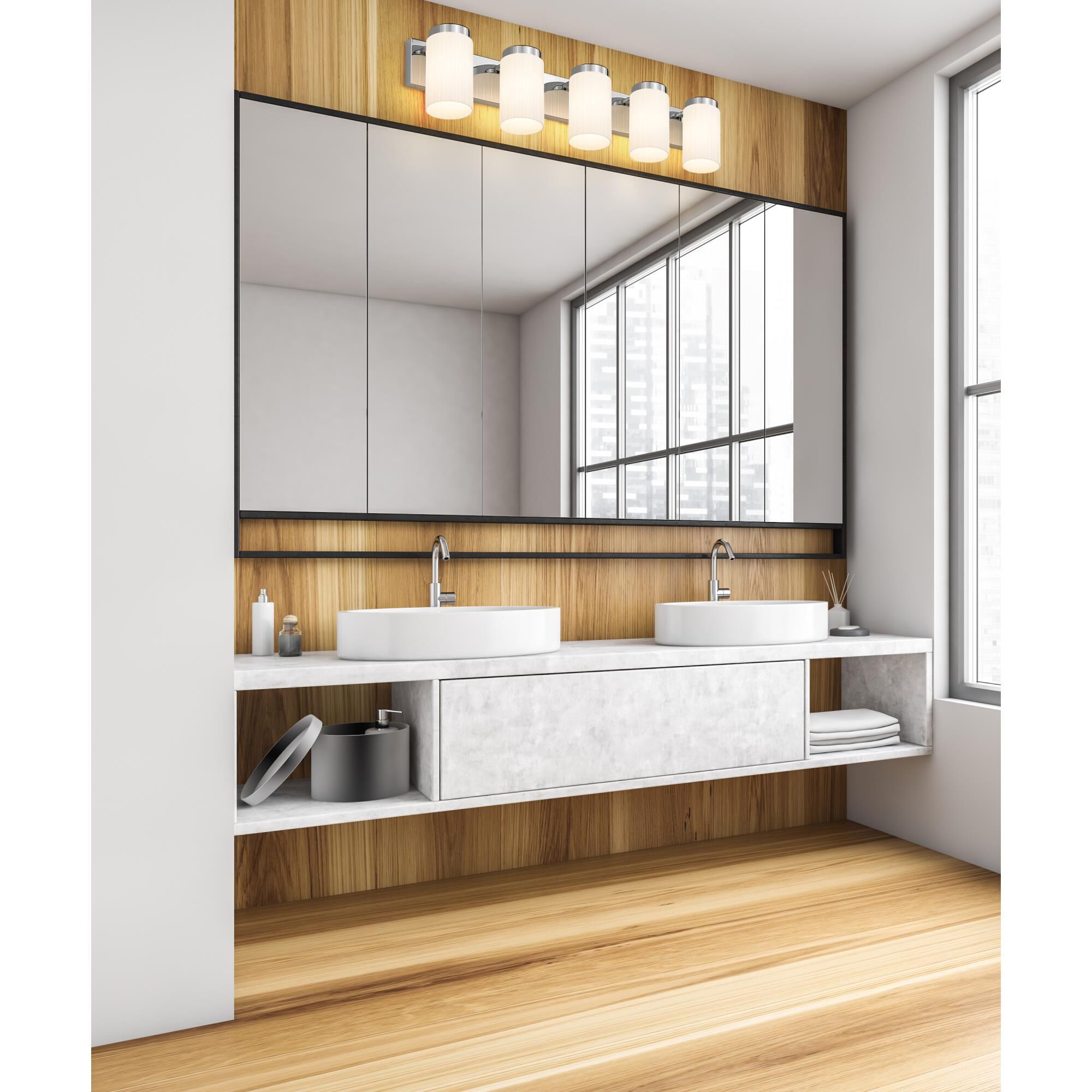 Shown in Chrome finish and Matte Opal glass and Matte Opal shade