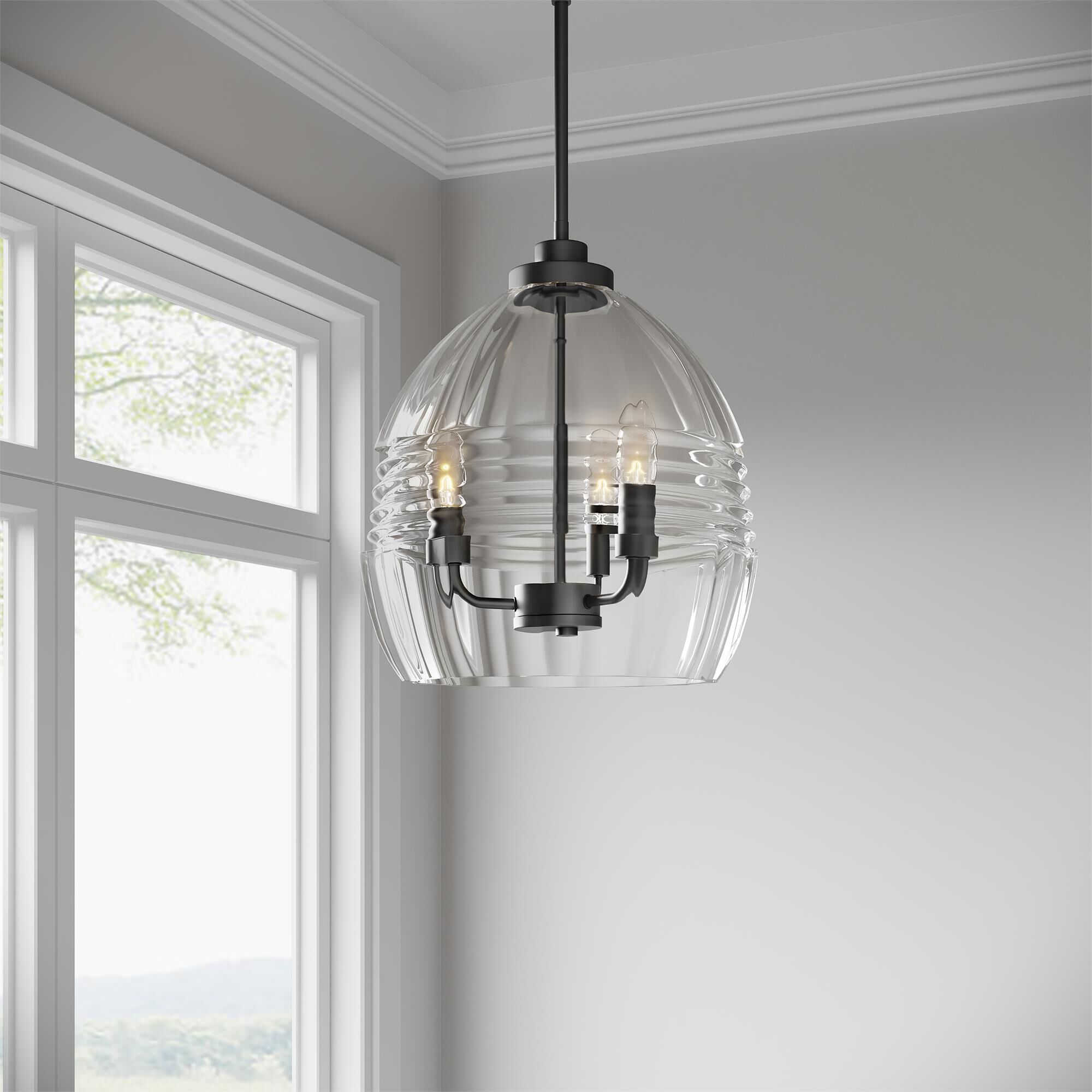 Shown in Matte Black finish and Clear glass