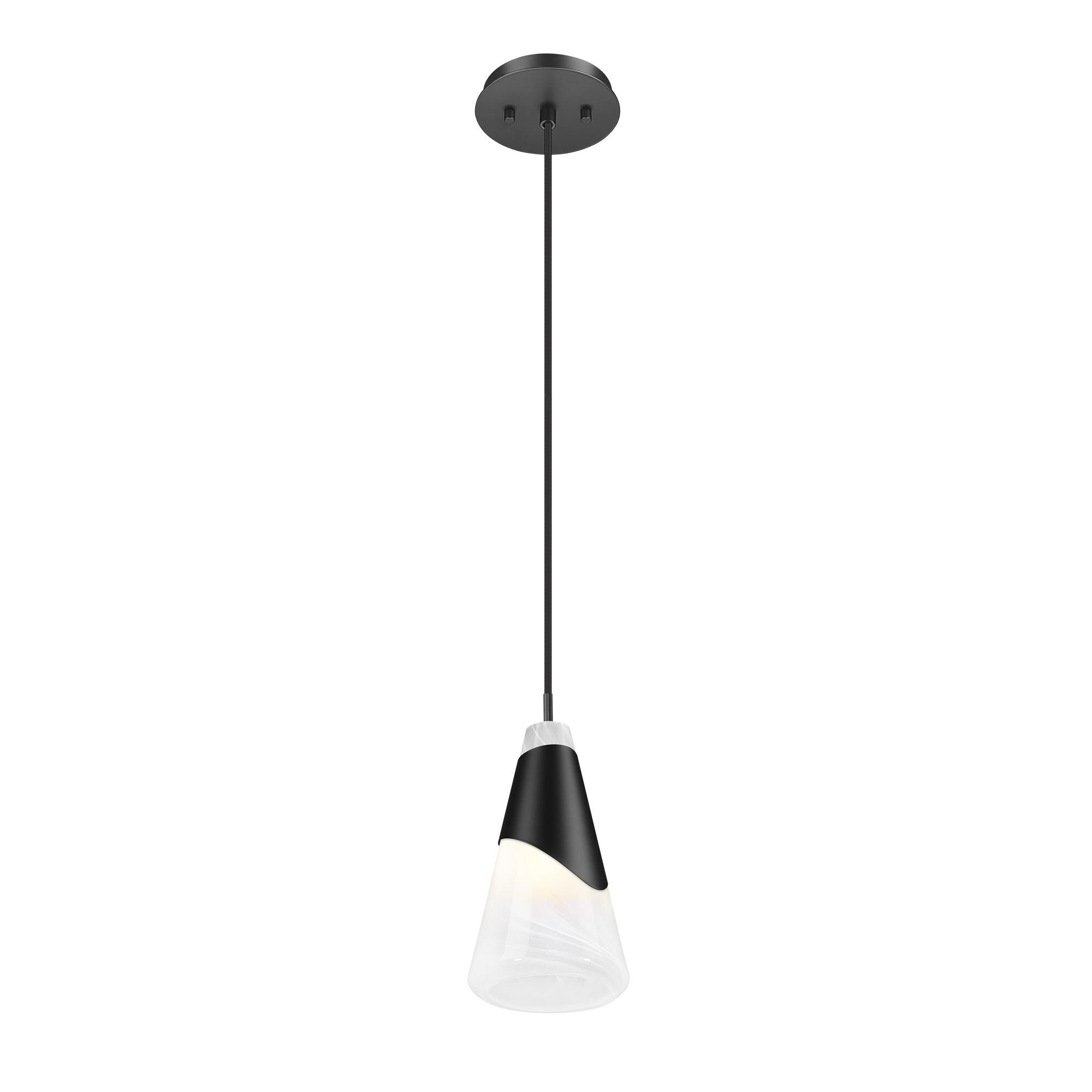 Shown in Matte Black finish and White Swirl glass and White Swirl shade