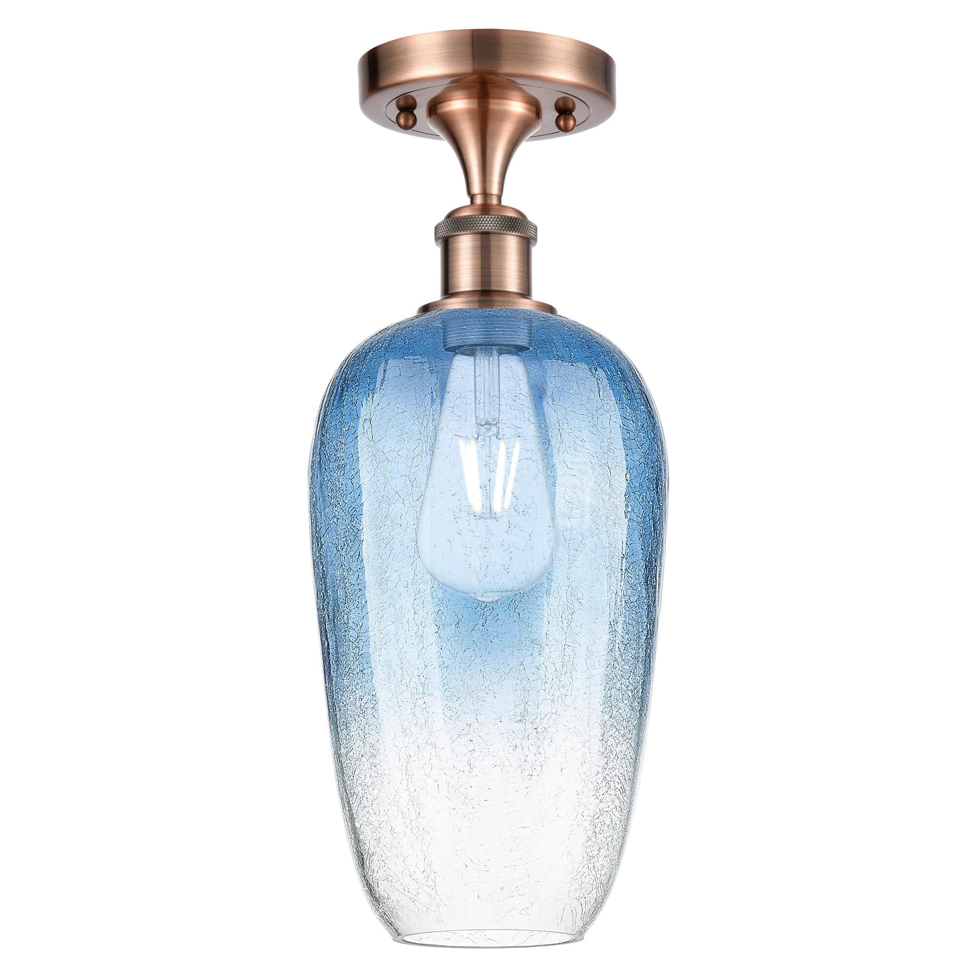 Shown in Antique Copper finish and Sapphire Blue glass