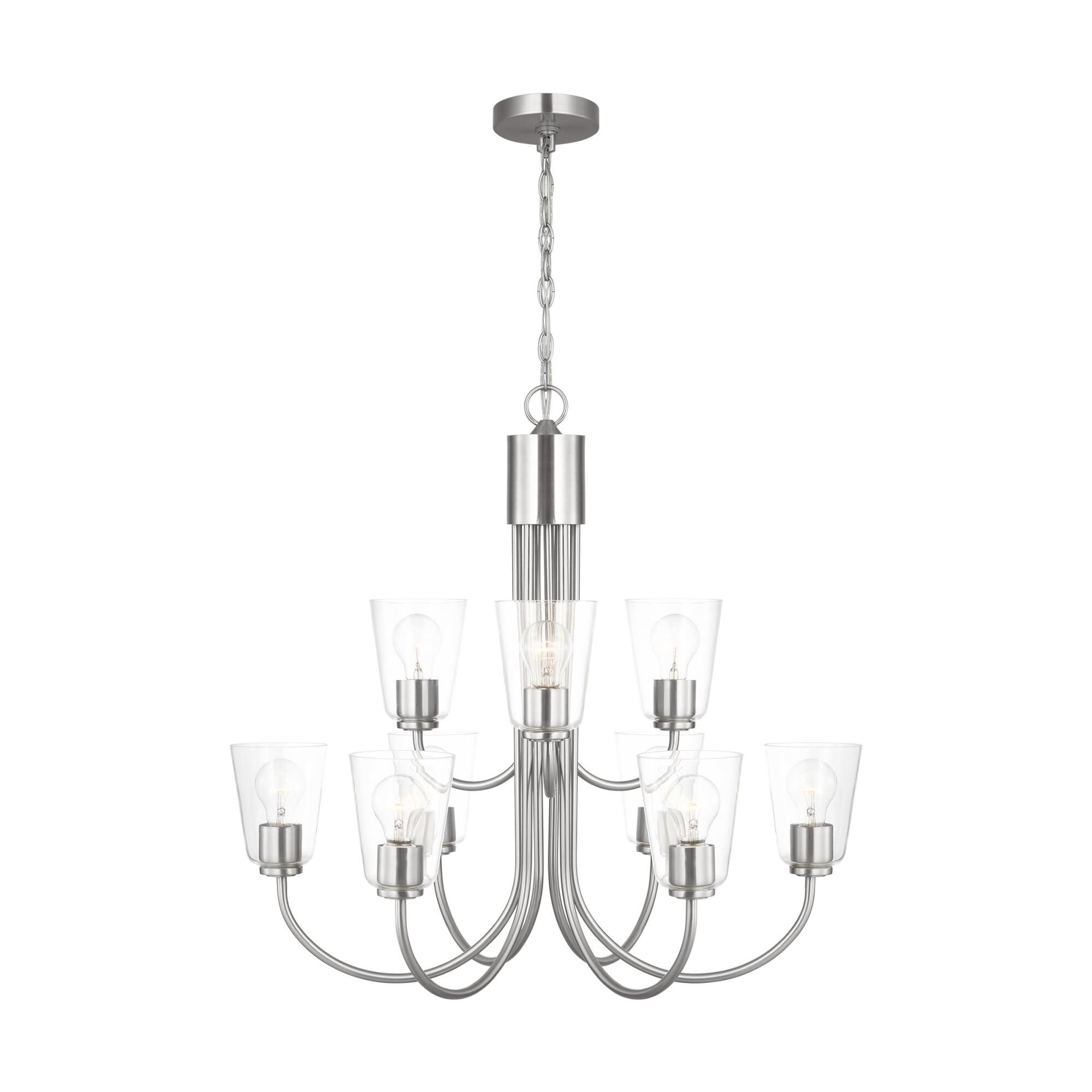 Shown in Brushed Nickel finish and Clear glass