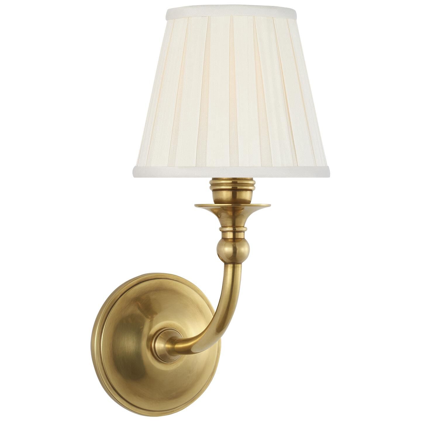 Shown in Natural Brass finish and Silk Box Pleat shade