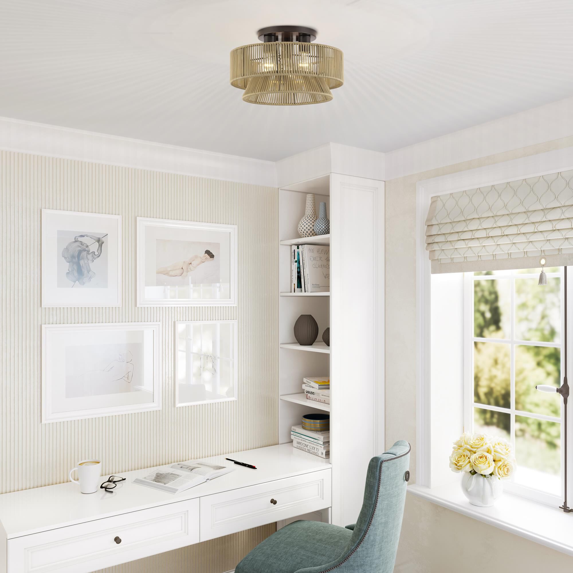 Shown in English Bronze finish and Hand-Woven Venetian Gold Color Polyester Rope shade