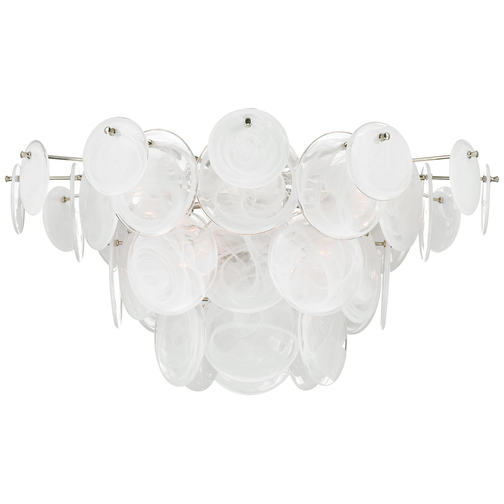 Shown in Polished Nickel finish and White Strie glass