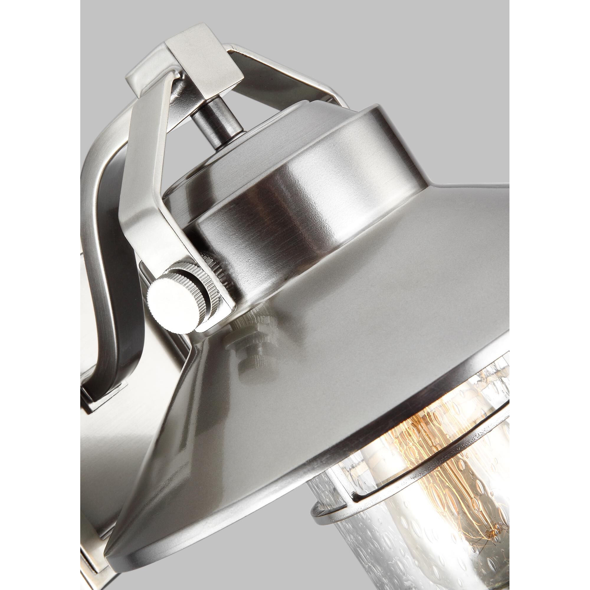 Shown in Painted Brushed Steel finish and Clear Seeded glass