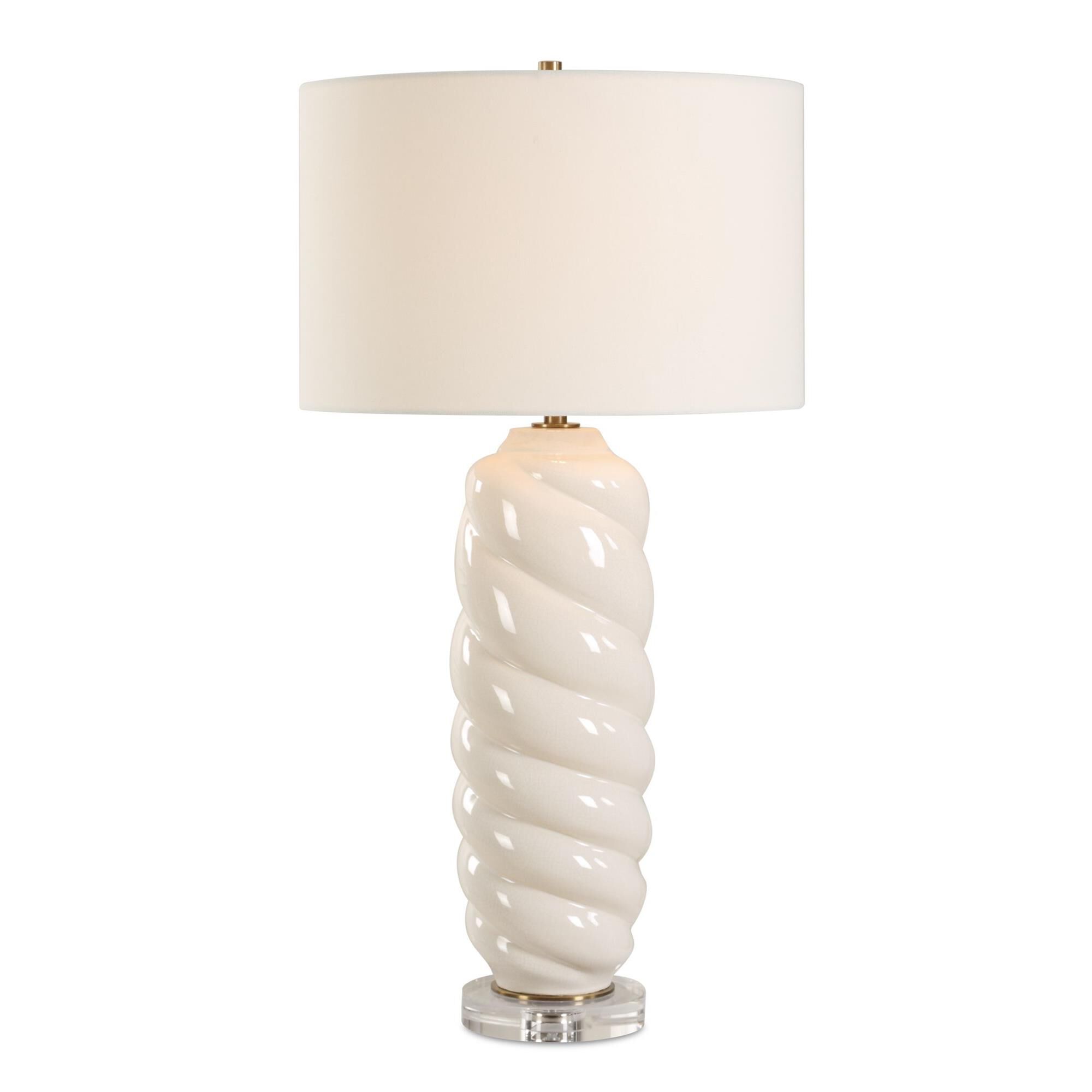 Shown in White finish and Round Drum Hardback shade