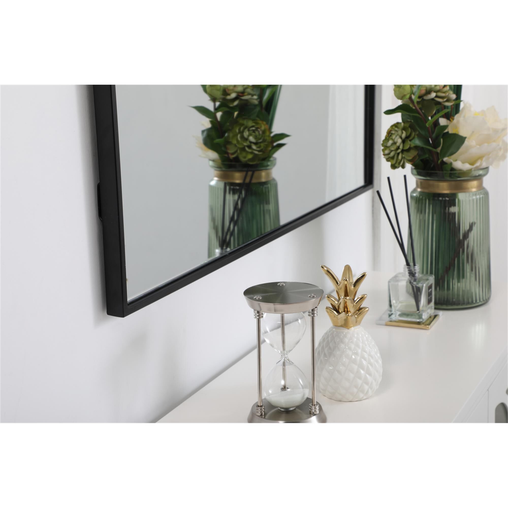 Shown in Black finish and Clear Mirror Beveled glass
