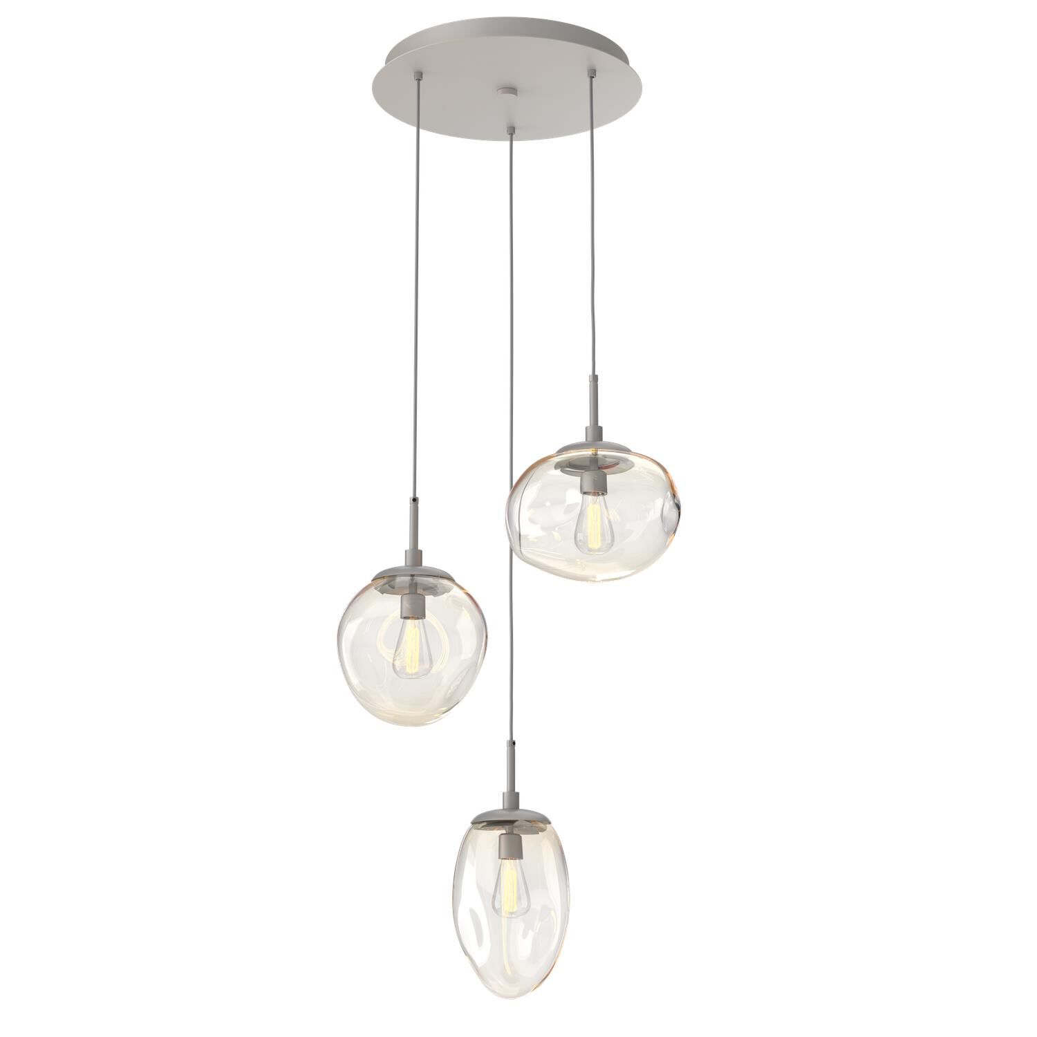 Shown in Metallic Beige Silver finish and Blown Amber glass