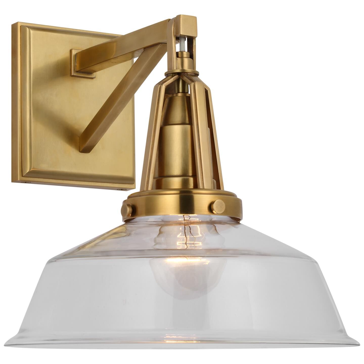 Shown in Antique-Burnished Brass finish and Clear Glass shade