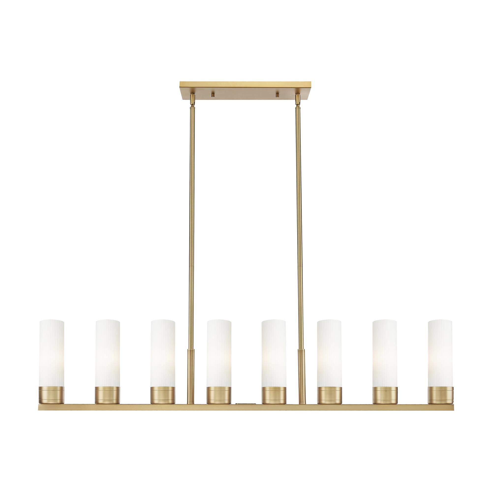Shown in Brushed Brass finish and Striped White glass