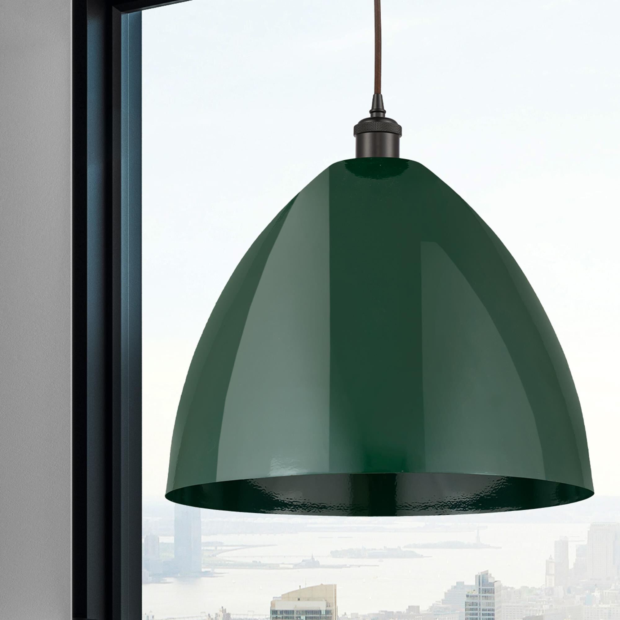 Shown in Oil Rubbed Bronze finish and Green Plymouth Dome shade